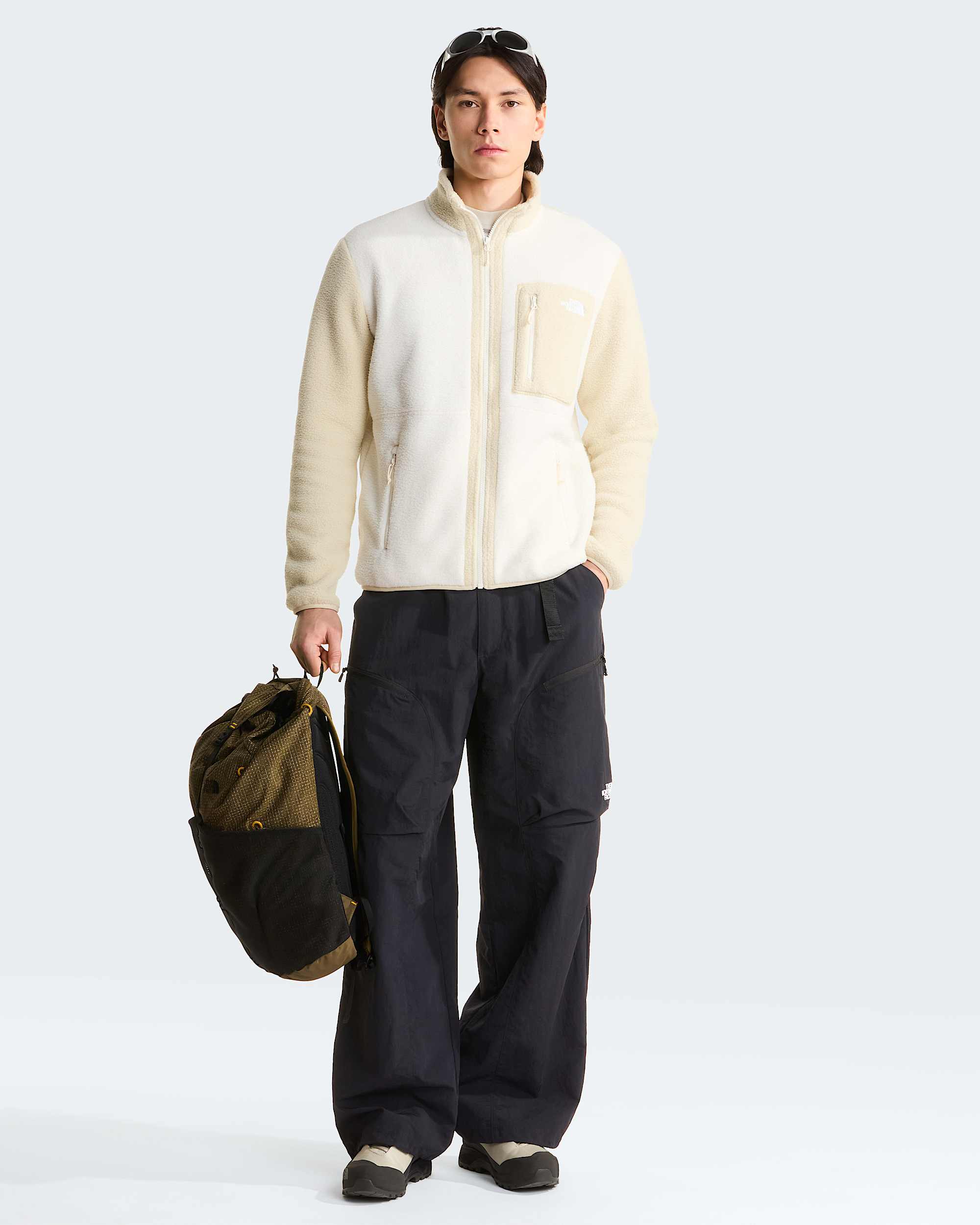 Yumiori Fleecejacke mit durchgehendem RV für Herren – White Dune-Desert Stone