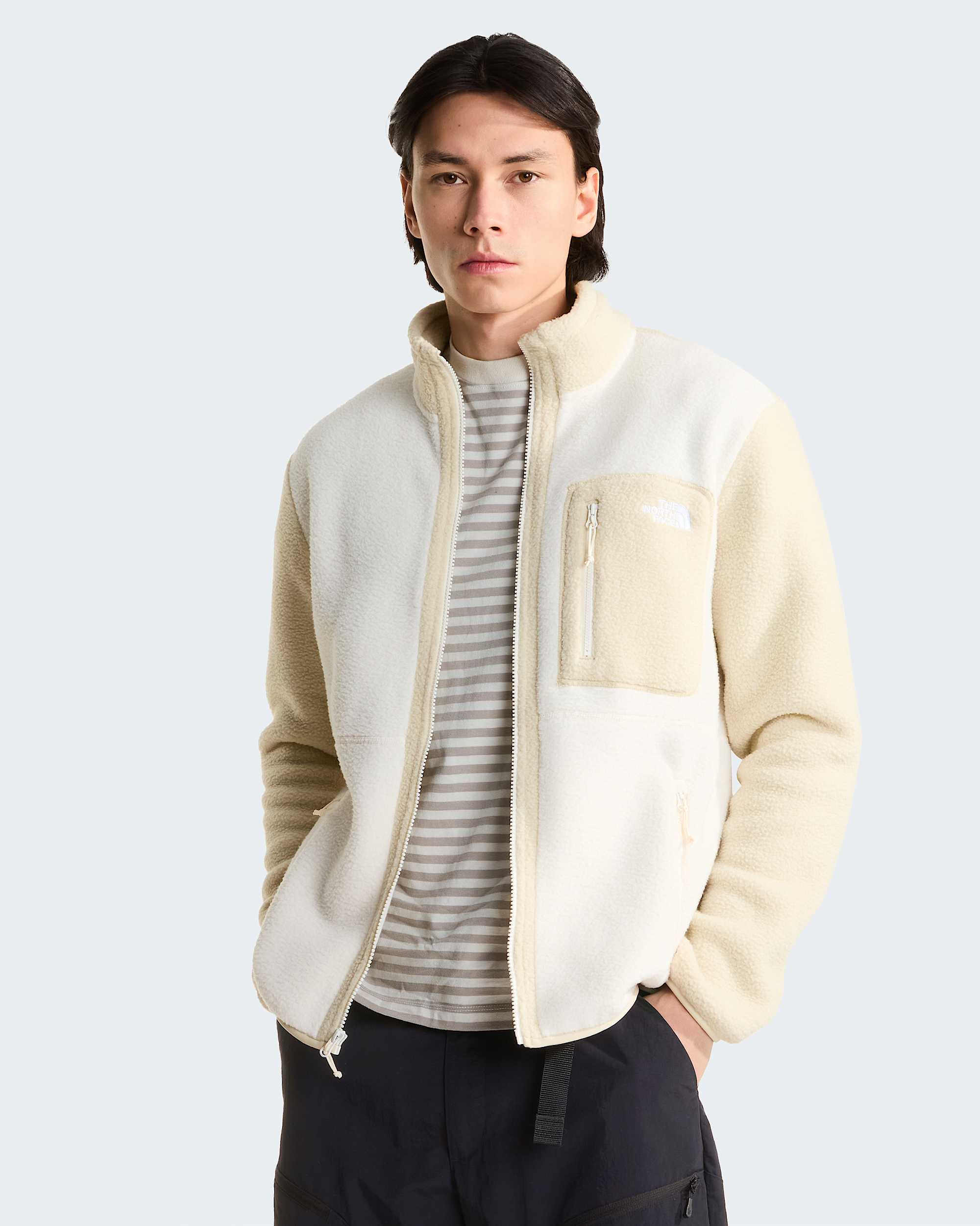 Yumiori Fleecejacke mit durchgehendem RV für Herren – White Dune-Desert Stone