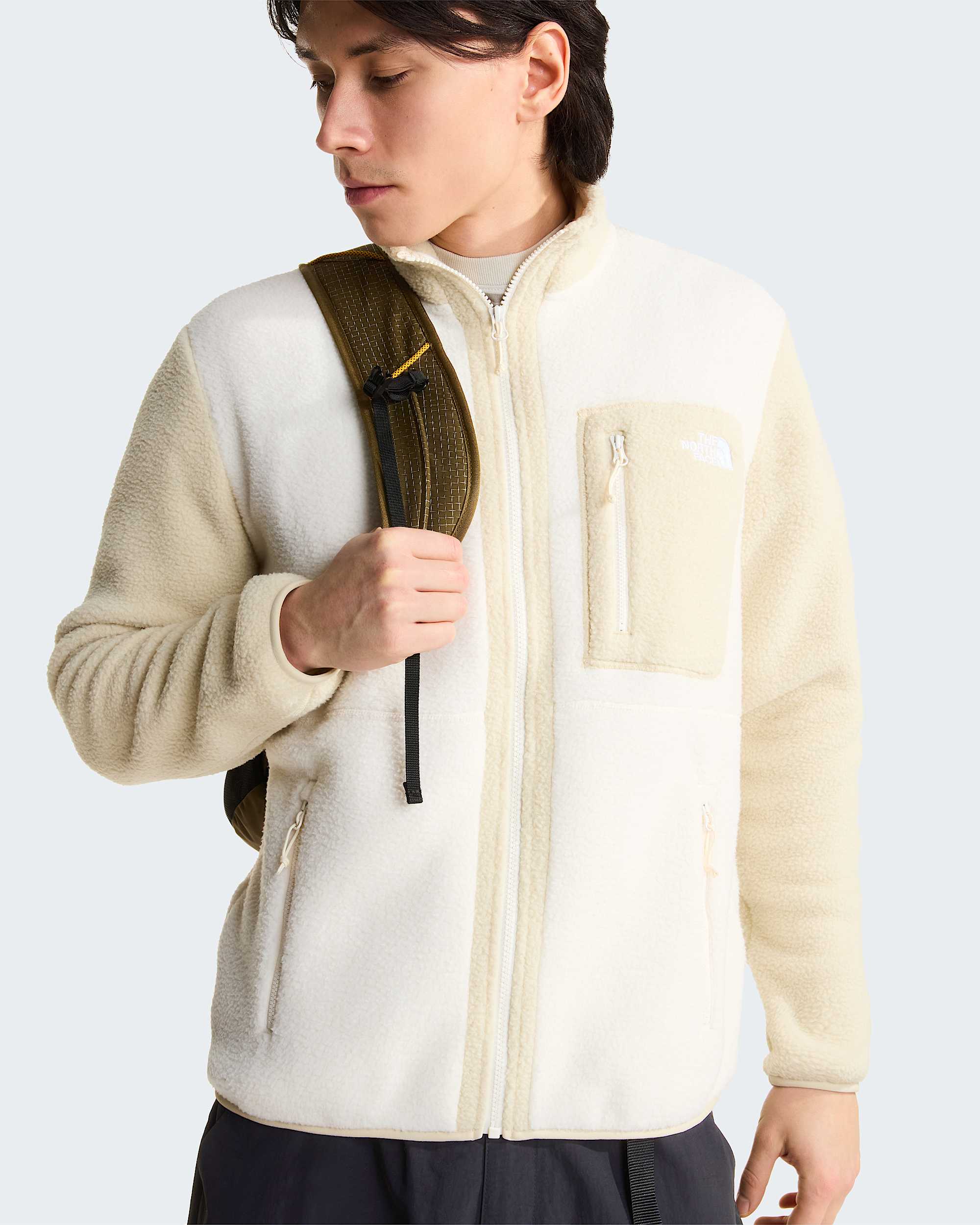 Yumiori Fleecejacke mit durchgehendem RV für Herren – White Dune-Desert Stone