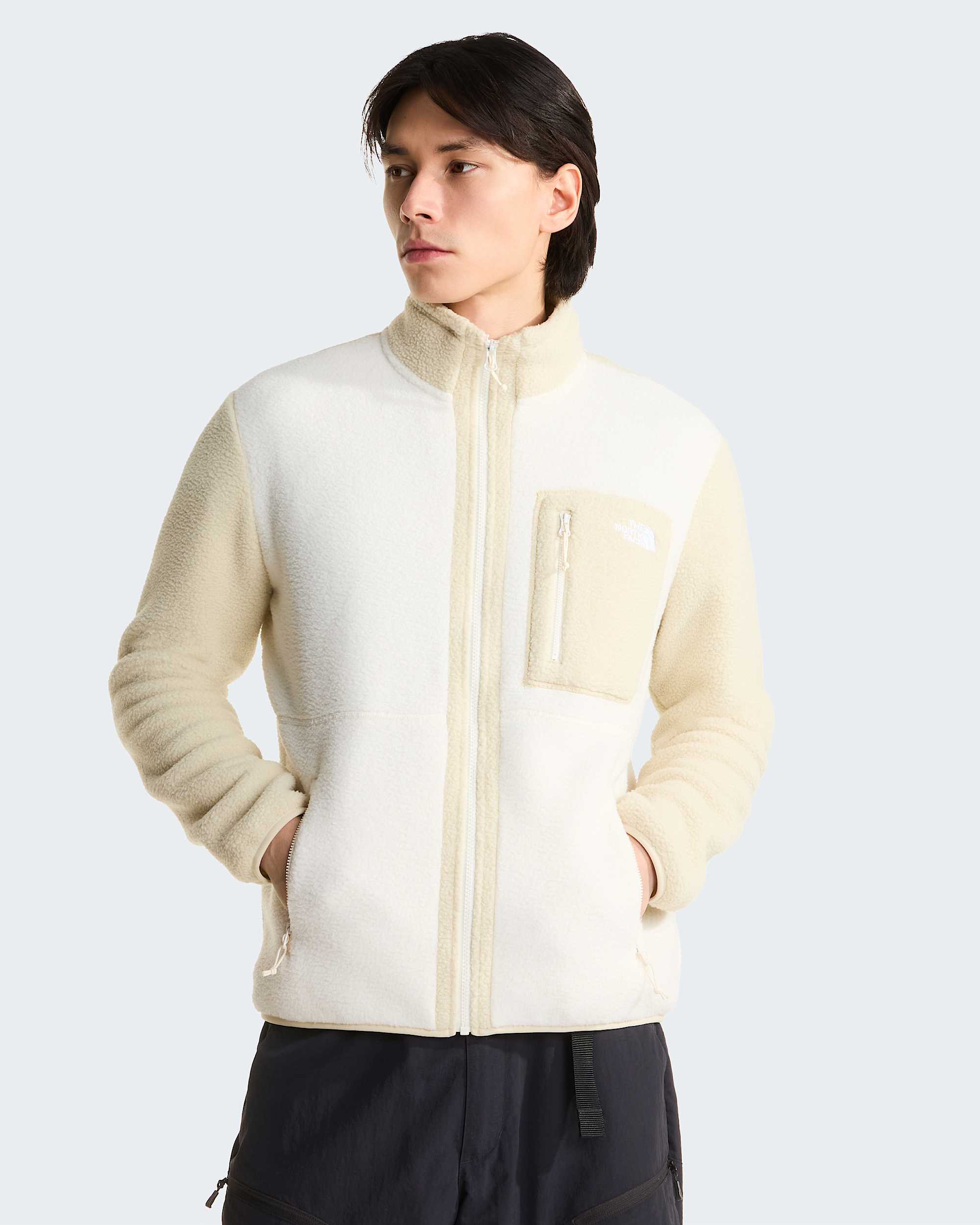 Yumiori Fleecejacke mit durchgehendem RV für Herren – White Dune-Desert Stone