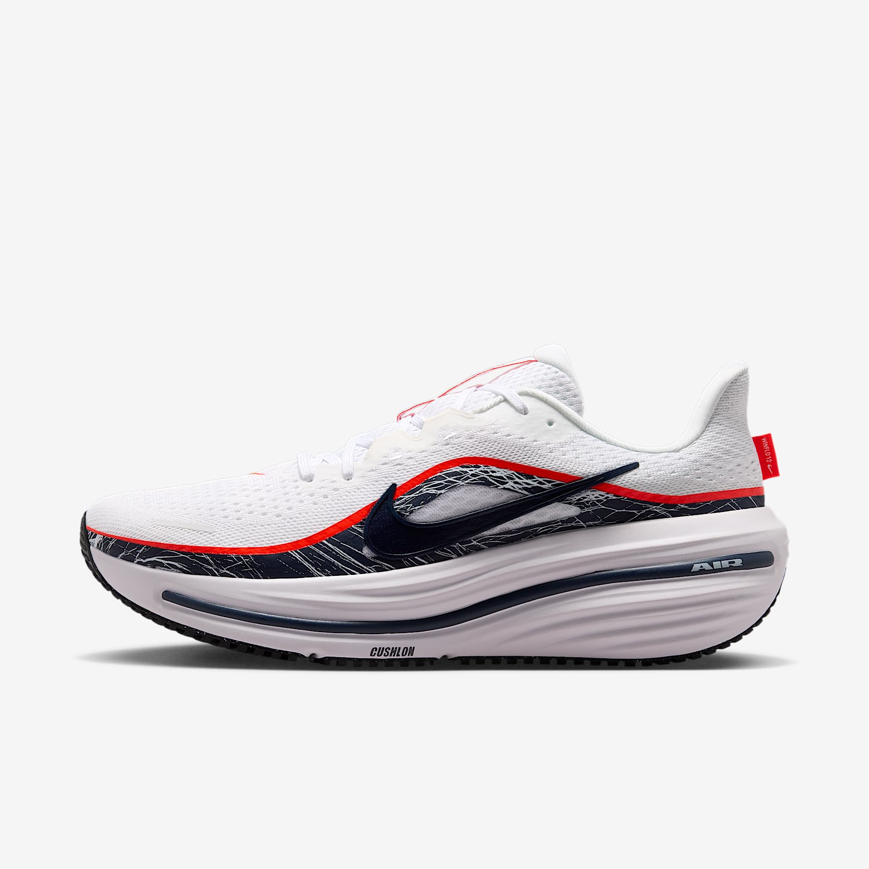Nike Winflo 12 Straßenlaufschuh (Herren) – Weiß/Dynamic Yellow/Bright Crimson/Obsidian