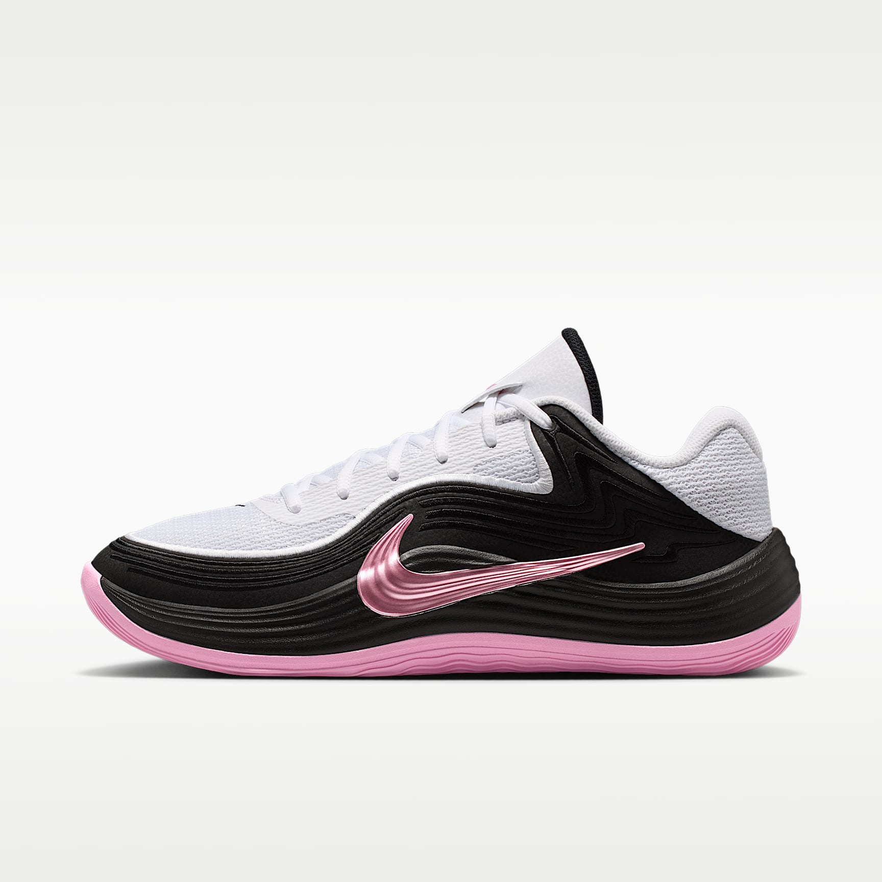 Nike Precision 8 Low Basketballschuh (Herren) – Weiß/Schwarz/Pink Rise/Pink Rise