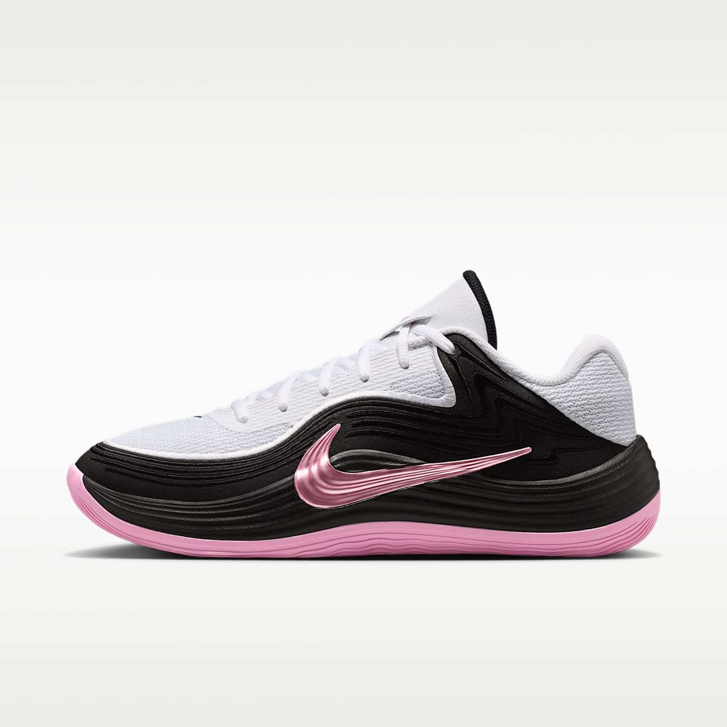 Nike Precision 8 Low Basketballschuh (Herren) – Weiß/Schwarz/Pink Rise/Pink Rise