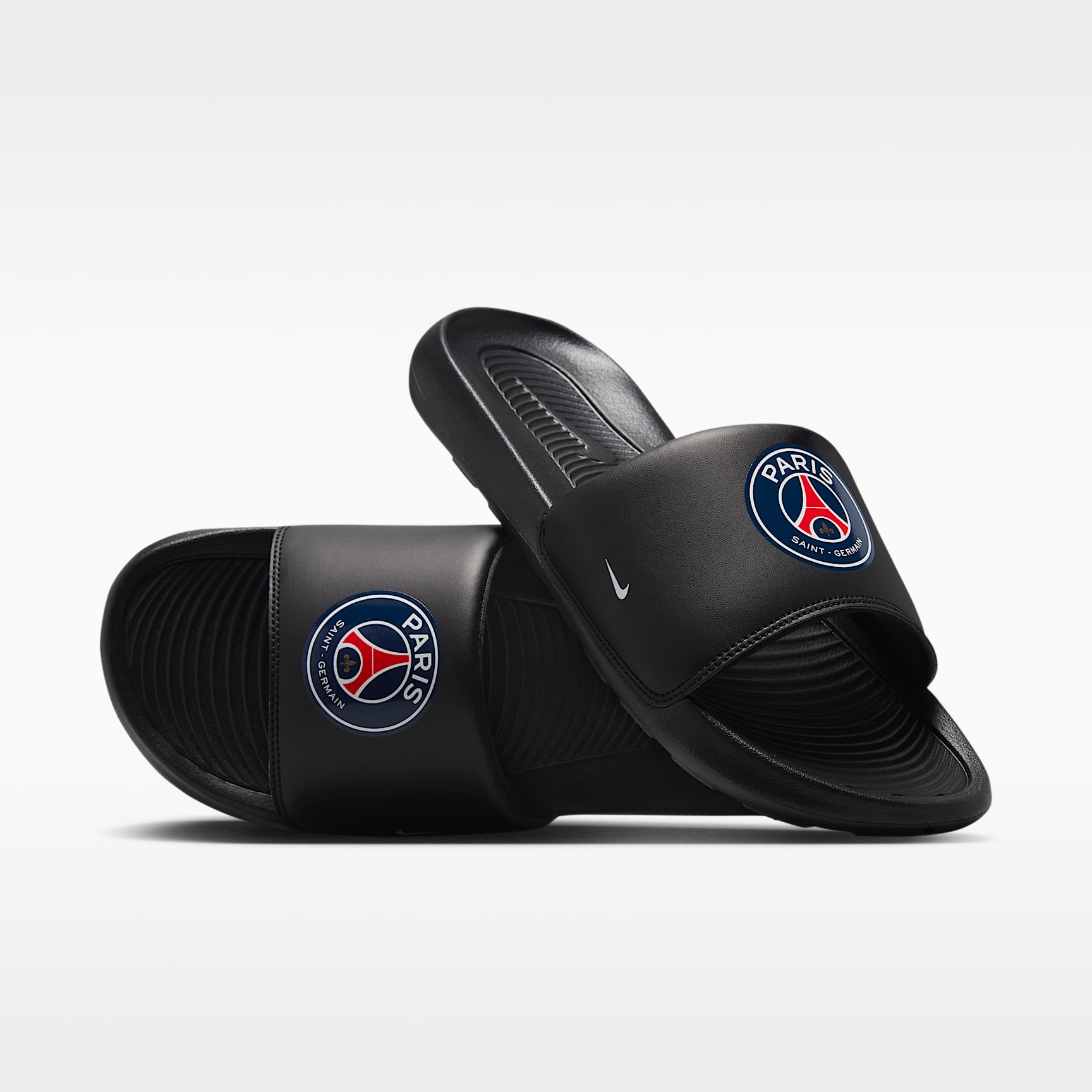 Paris Saint-Germain Victori One Nike Fußball-Slides (Herren) – Schwarz/Multi-Color/Weiß