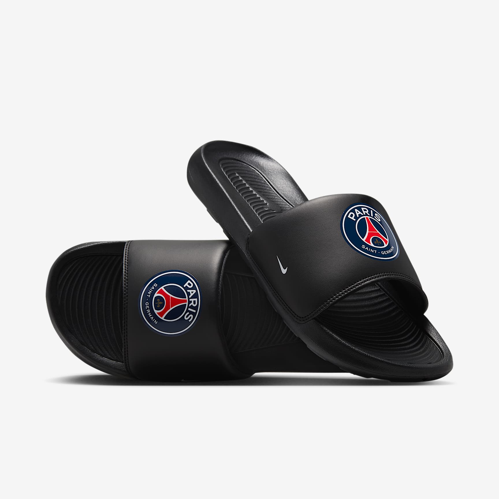 Paris Saint-Germain Victori One Nike Fußball-Slides (Herren) – Schwarz/Multi-Color/Weiß