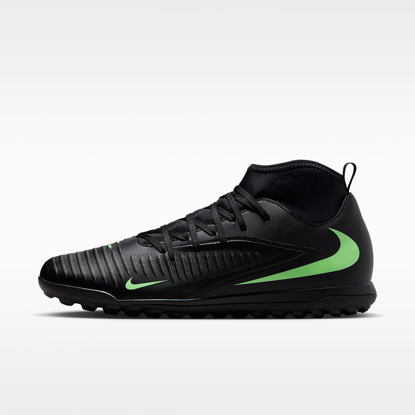 Nike Phantom 6 High Club Fußballschuh für Turf – Schwarz/Schwarz/Illusion Green