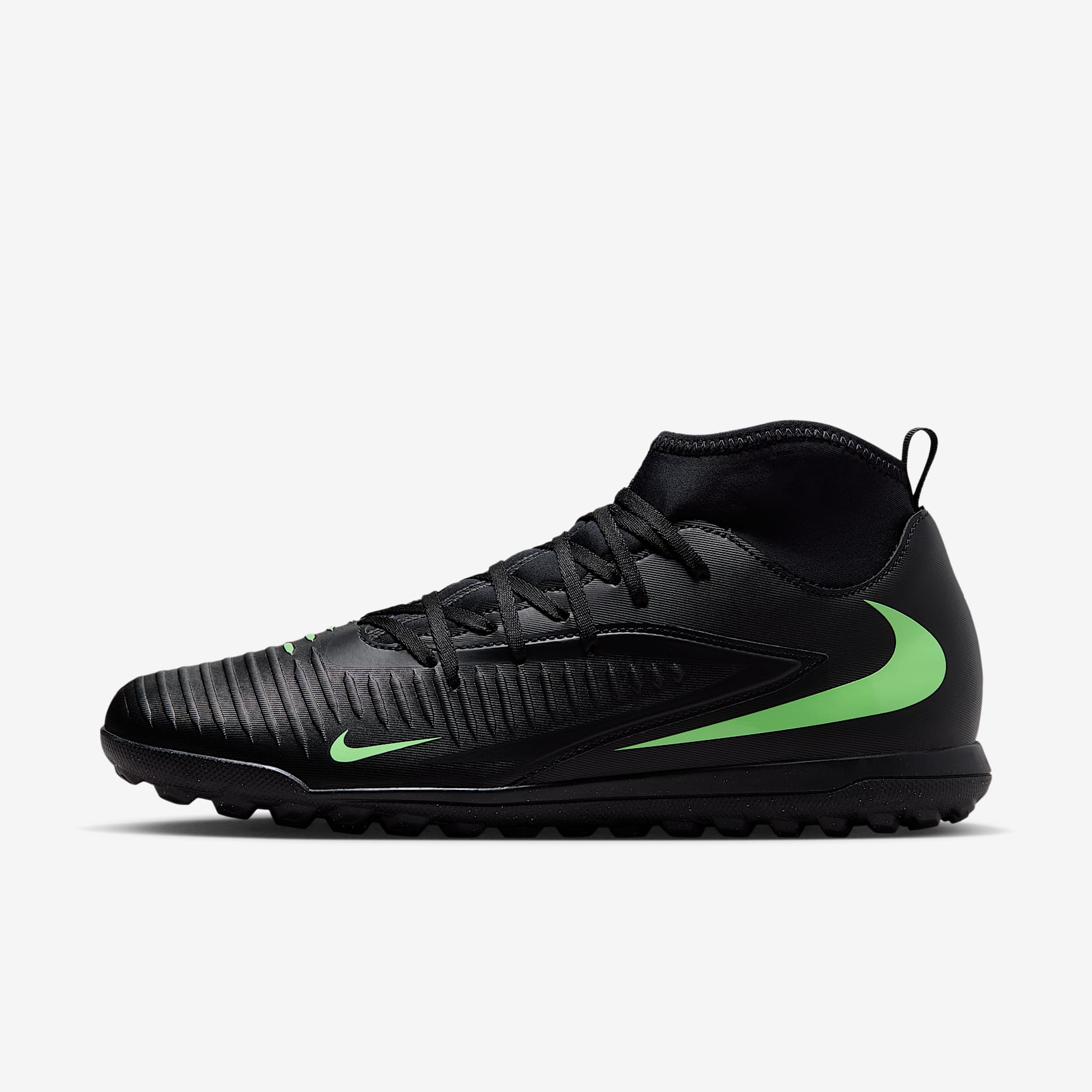 Nike Phantom 6 High Club Fußballschuh für Turf – Schwarz/Schwarz/Illusion Green
