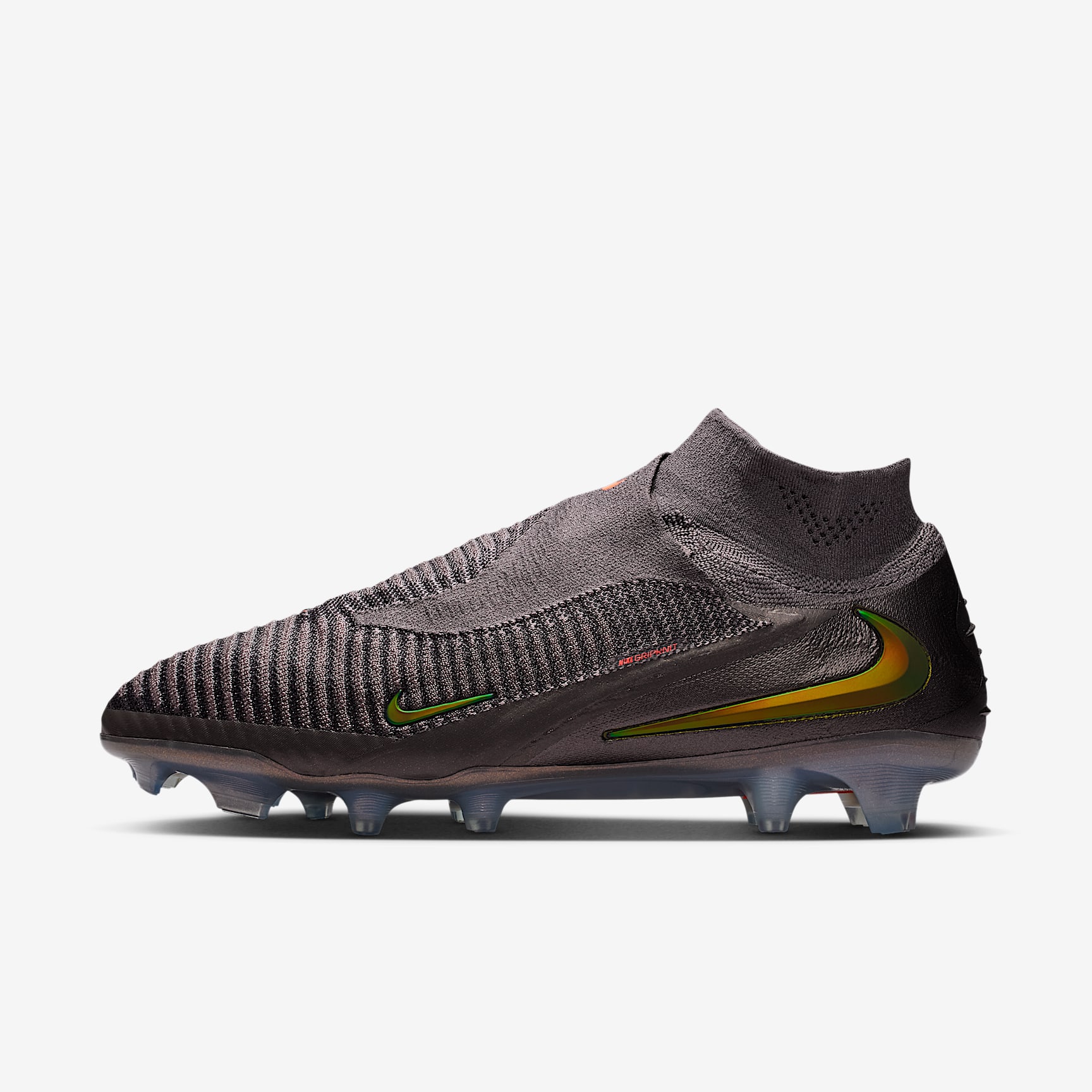 Nike Phantom 6 High Elite LV8 Fußballschuh für normalen Rasen – Medium Ash/Schwarz/Gold Amber