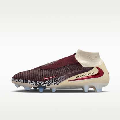 Nike United Phantom 6 High Elite Fußballschuh für normalen Rasen – Burgundy Crush/Fossil/University Red