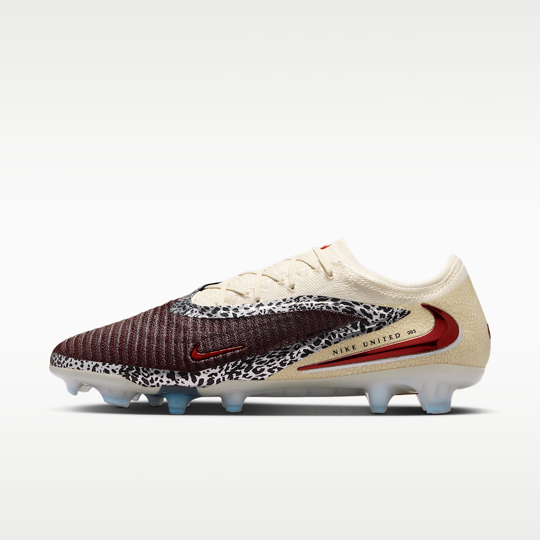 Nike United Phantom 6 Low Elite Fußballschuh für normalen Rasen – Burgundy Crush/Fossil/University Red