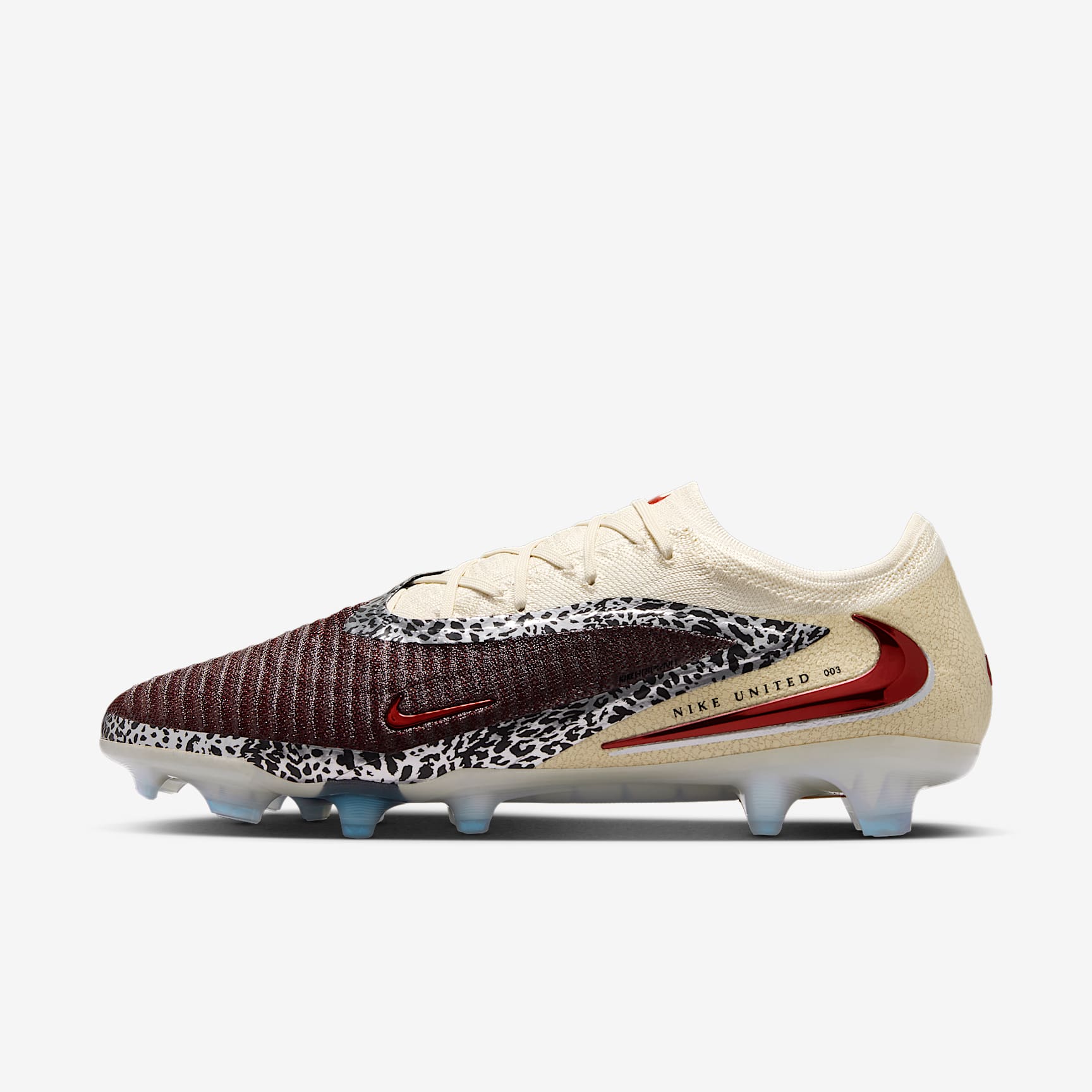 Nike United Phantom 6 Low Elite Fußballschuh für normalen Rasen – Burgundy Crush/Fossil/University Red