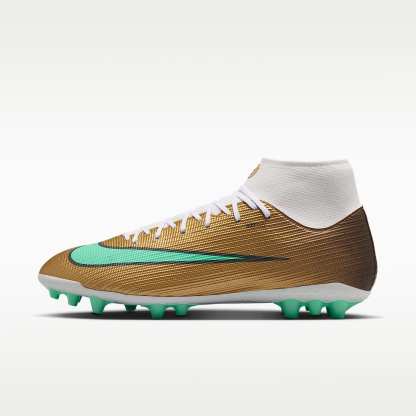 Nike Mercurial Superfly 11 Academy „Kylian Mbappé“ High-Top-Fußballschuh für Kunstrasen – Metallic Gold/Green Glow