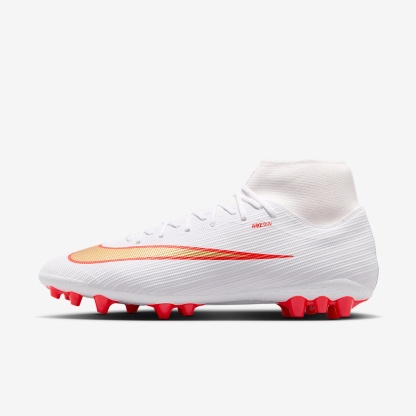 Nike Mercurial Superfly 11 Academy High-Top-Fußballschuh für Kunstrasen – Weiß/Bright Crimson/Blur