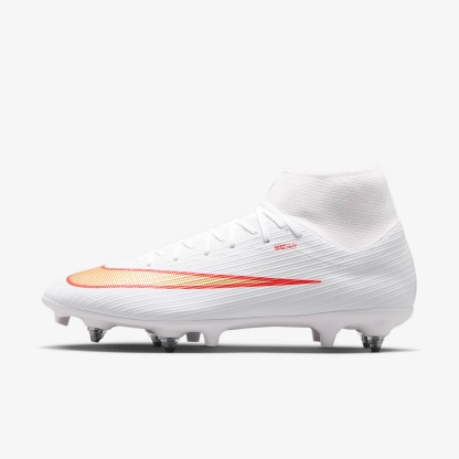 Nike Mercurial Superfly 11 Academy High-Top-Fußballschuh für weichen Rasen – Weiß/Bright Crimson/Blur