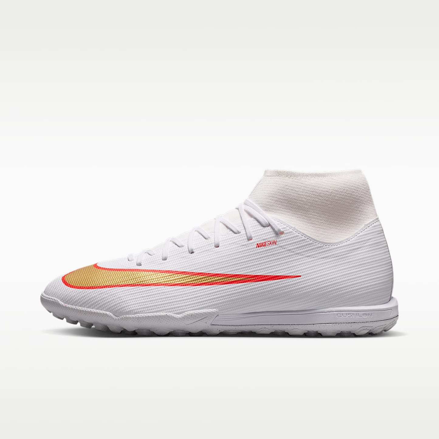 Nike Mercurial Superfly 11 Academy High-Top-Fußballschuh für Turf – Weiß/Bright Crimson/Blur