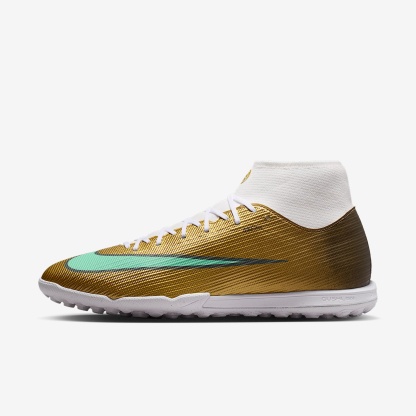 Nike Mercurial Superfly 11 Academy „Kylian Mbappé“ High-Top-Fußballschuh für Turf – Metallic Gold/Green Glow