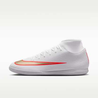 Nike Mercurial Superfly 11 Club High-Top-Fußballschuh für Hallen- und Hartplätze – Weiß/Bright Crimson/Blur