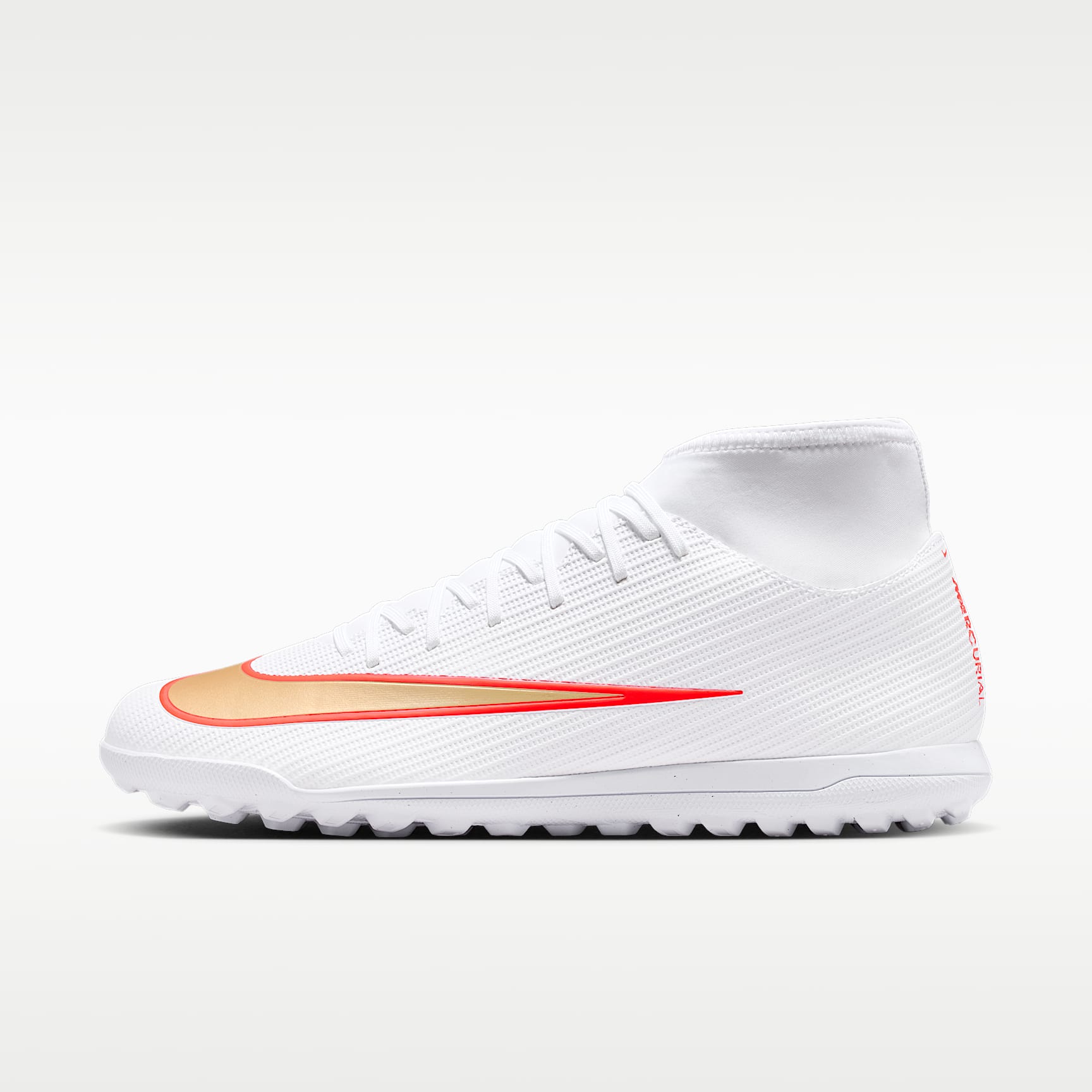 Nike Mercurial Superfly 11 Club High-Top-Fußballschuh für Turf – Weiß/Bright Crimson/Blur