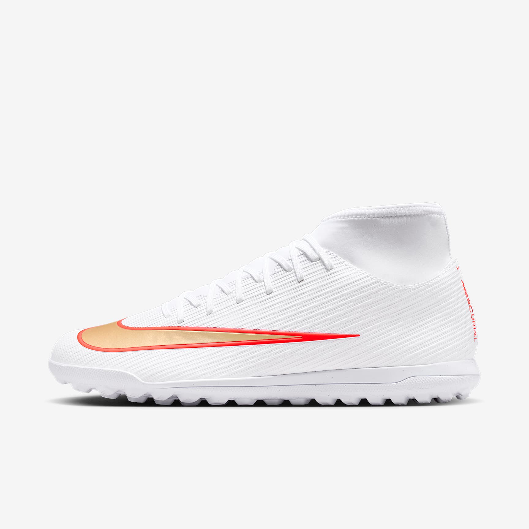 Nike Mercurial Superfly 11 Club High-Top-Fußballschuh für Turf – Weiß/Bright Crimson/Blur