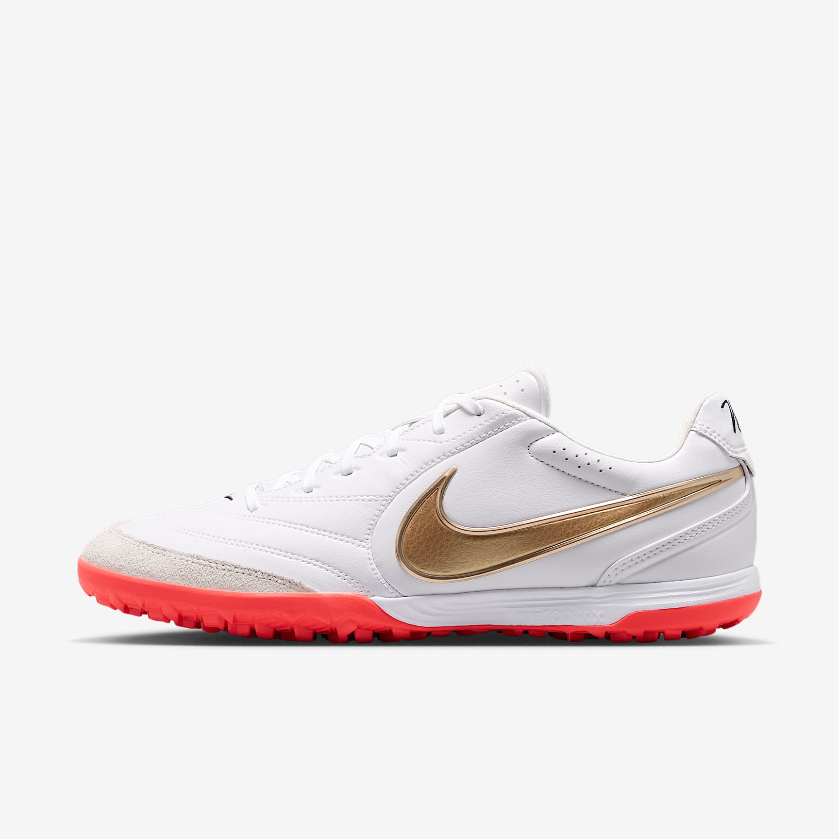 Nike Tiempo Ligera Pro Low-Top-Fußballschuh für Turf – Weiß/Bright Crimson/Blur