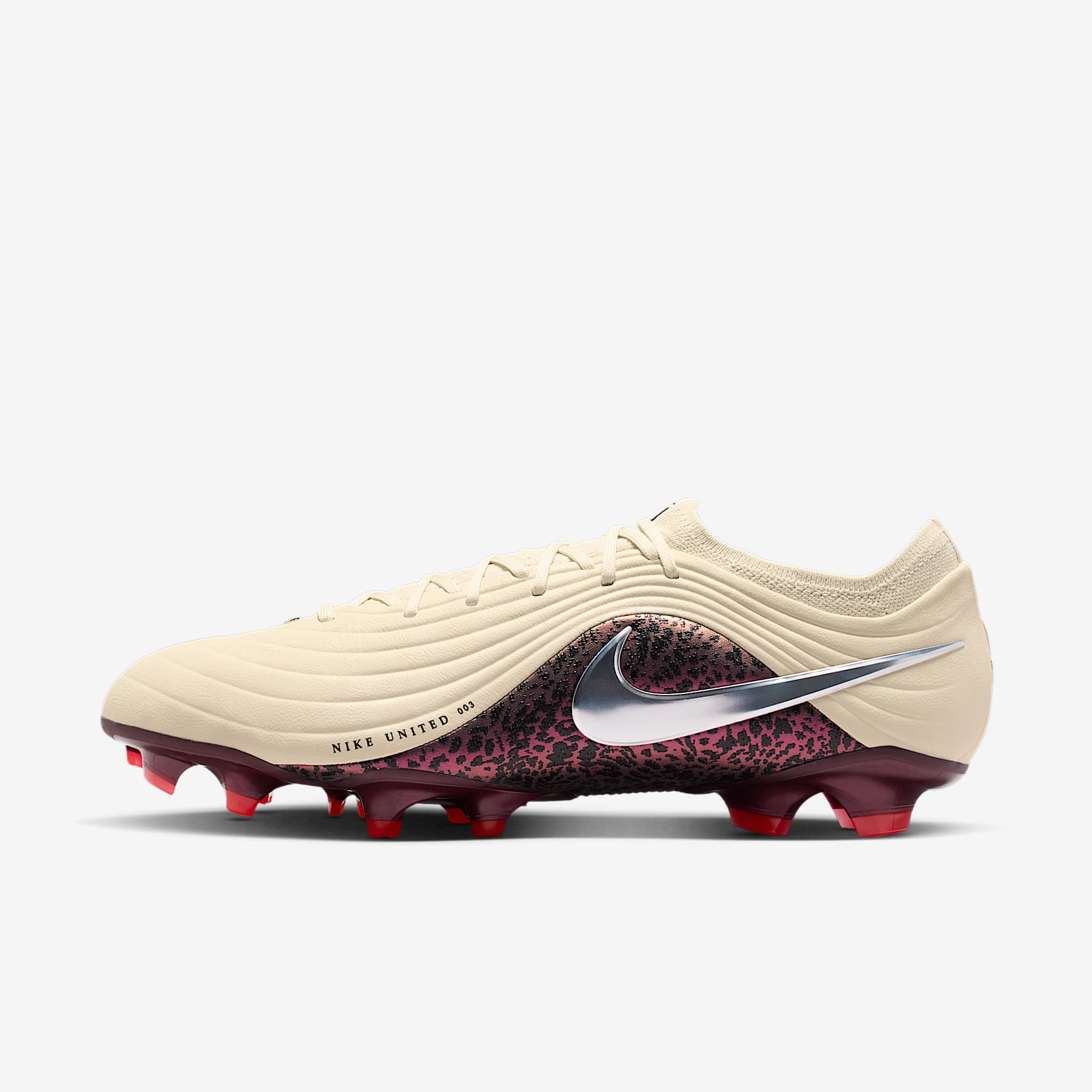 Nike United Tiempo Maestro Elite Low-Top-Fußballschuh für normalen Rasen – Fossil/Burgundy Crush/Metallic Silver