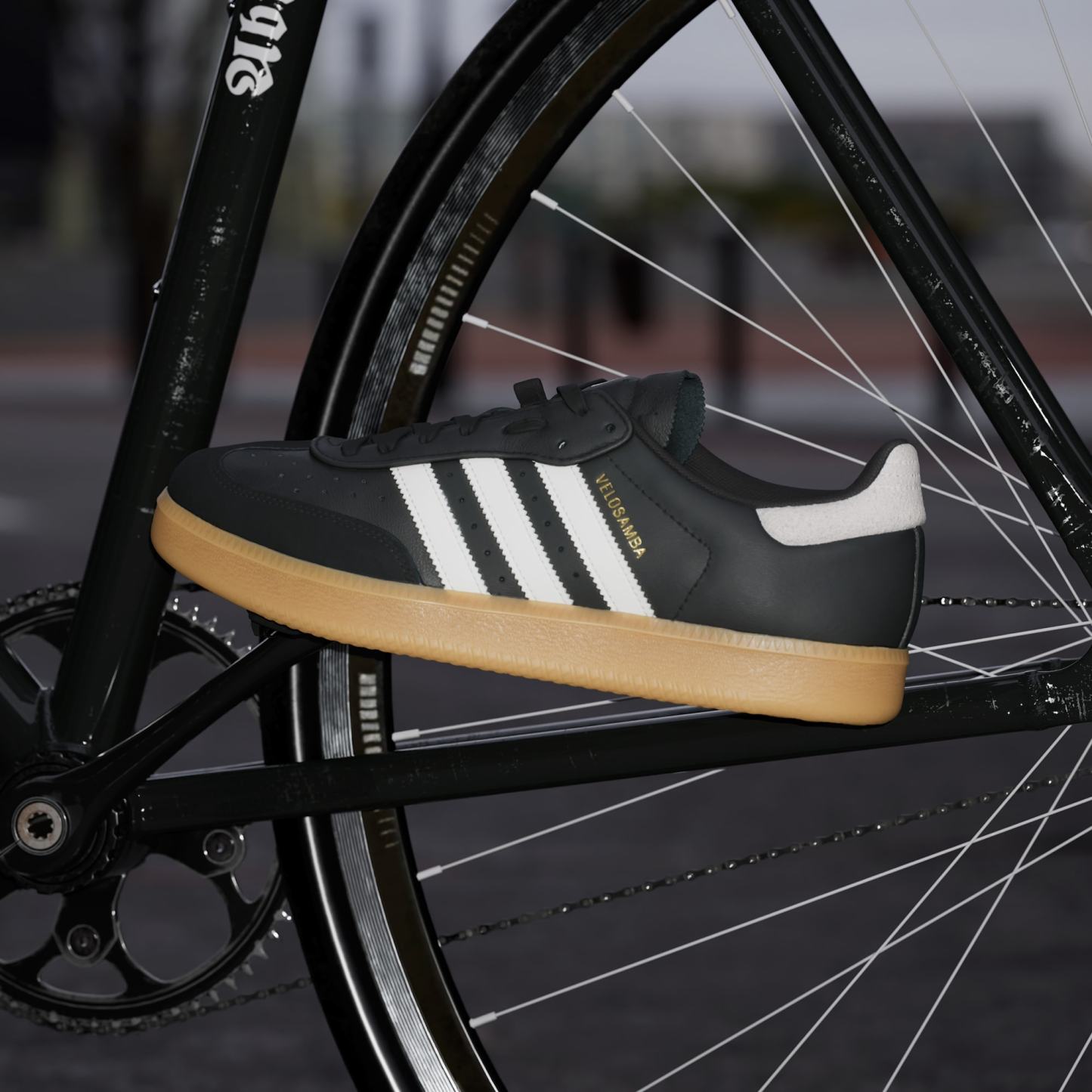 Velosamba Leather Fahrradschuh – Core Black / Cloud White / Gold Metallic – JQ9177