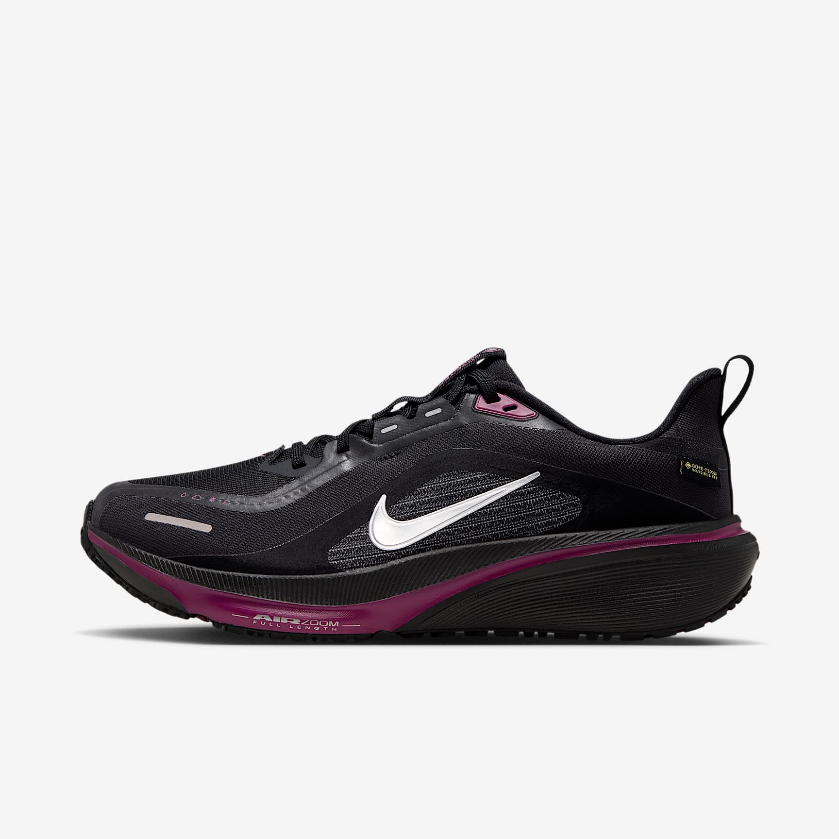 Nike Pegasus 42 GORE-TEX wasserdichter Straßenlaufschuh (Damen) – Schwarz/True Berry/Metallic Silver
