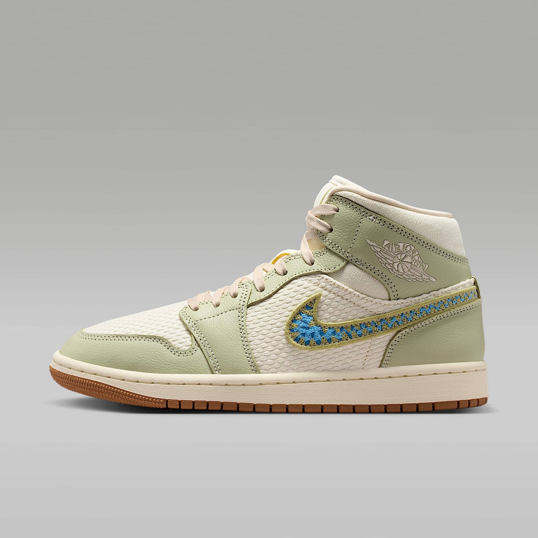 Air Jordan 1 Mid SE Schuh (Damen) – Olive Aura/Lawn/University Blue/Pearl White