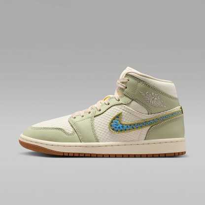 Air Jordan 1 Mid SE Schuh (Damen) – Olive Aura/Lawn/University Blue/Pearl White