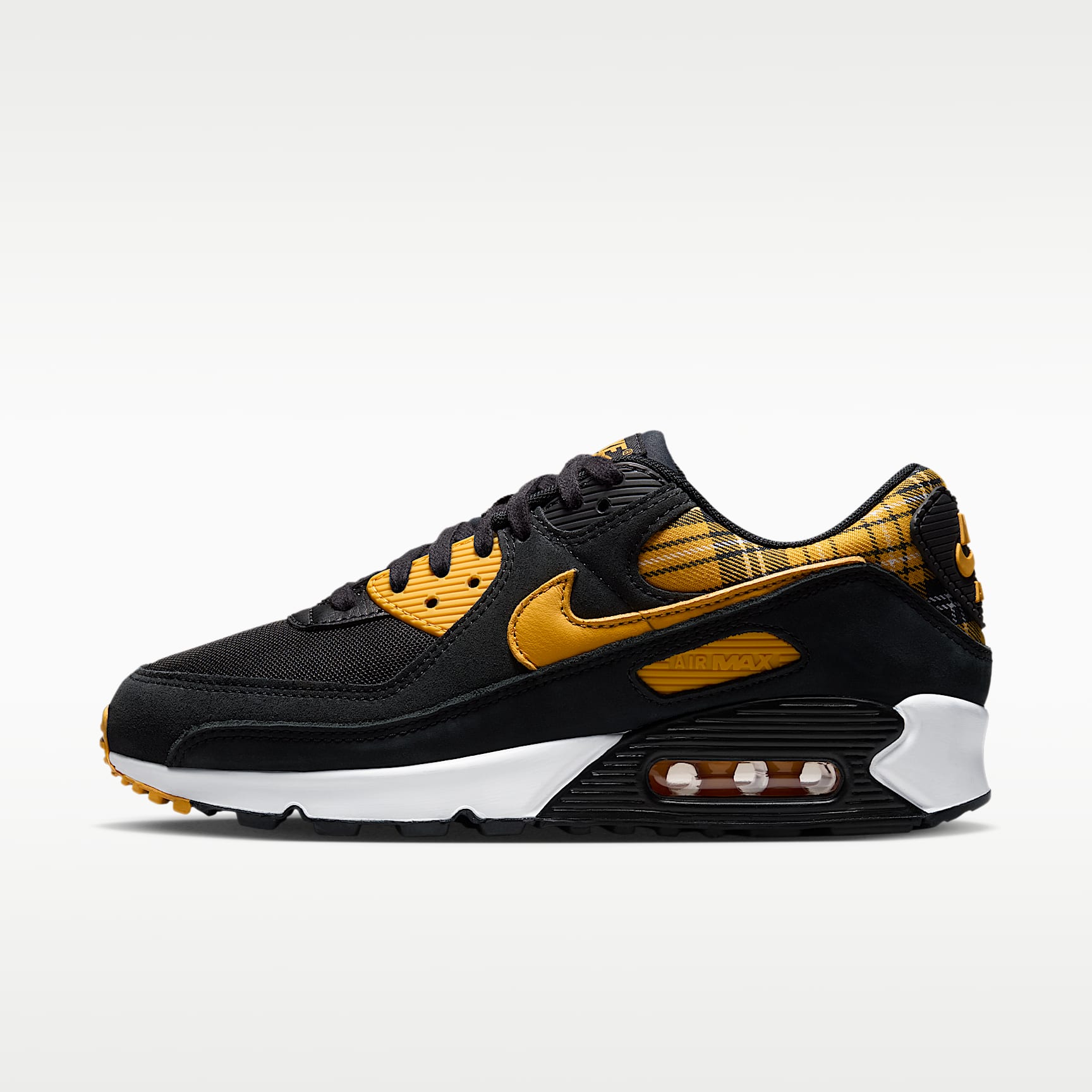 Nike Air Max 90 "Plaid" Schuh (Damen) – Schwarz/Weiß/Yellow Ochre