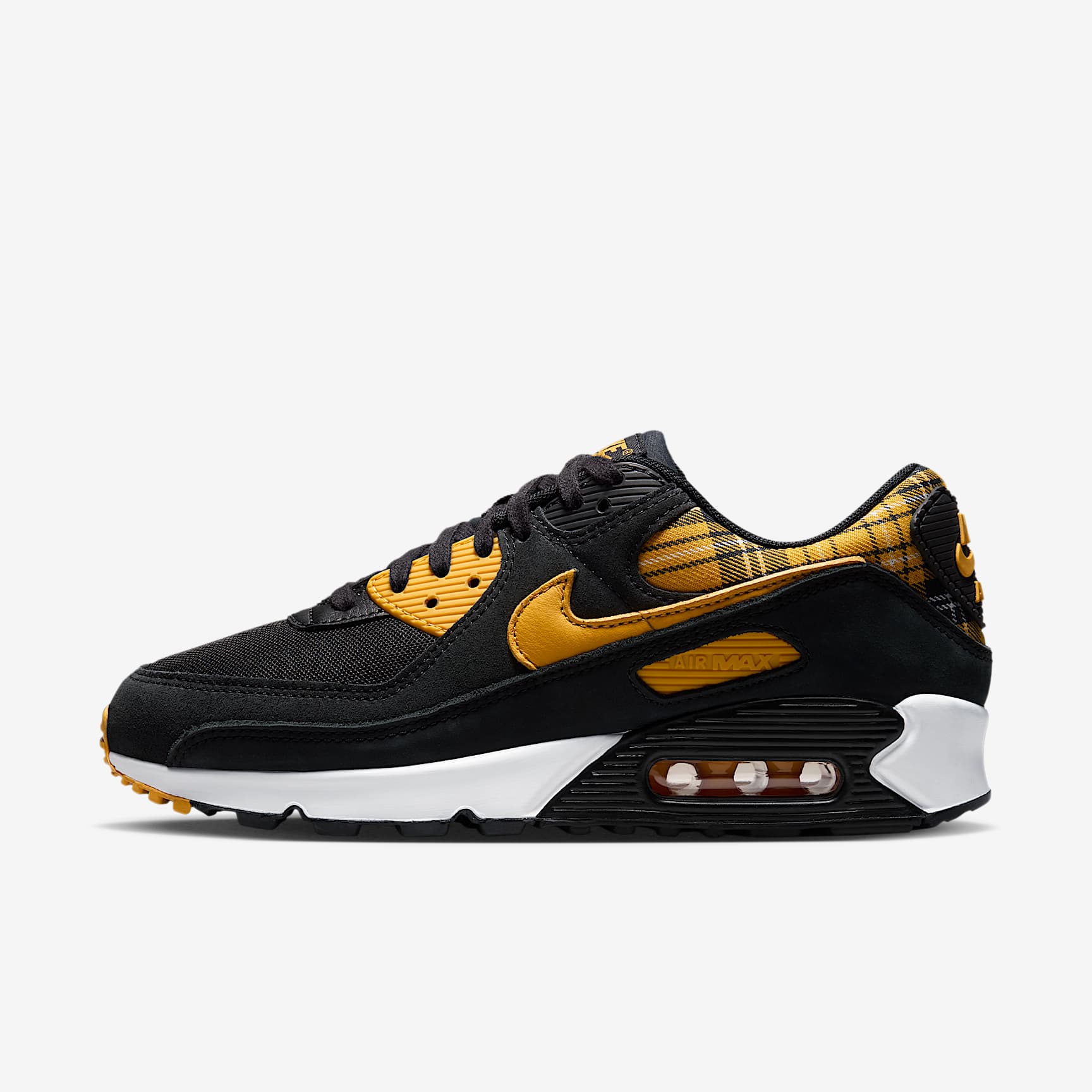 Nike Air Max 90 "Plaid" Schuh (Damen) – Schwarz/Weiß/Yellow Ochre