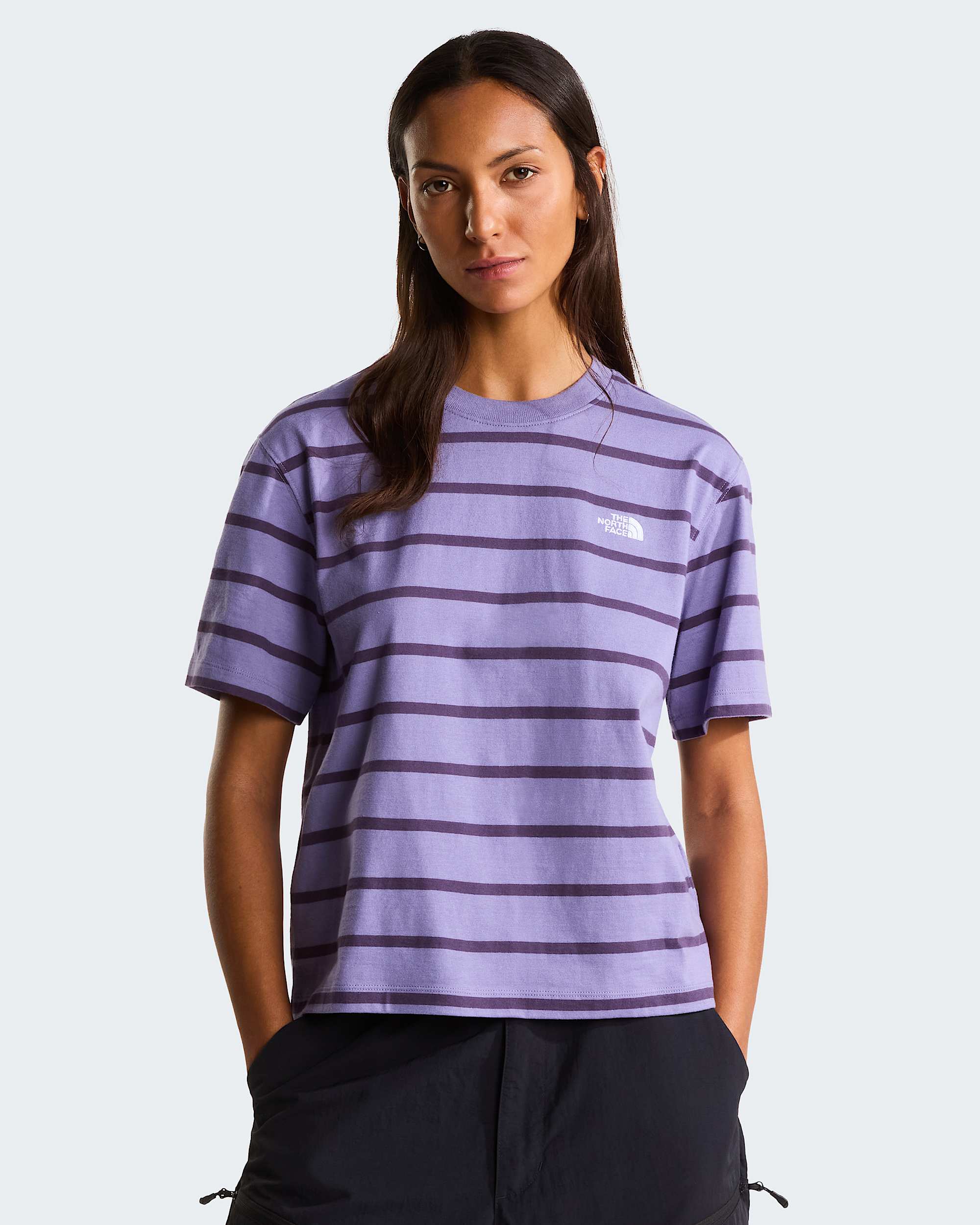 Vista Stripe T-Shirt Damen – Grounded Plum TNF Open Stripe