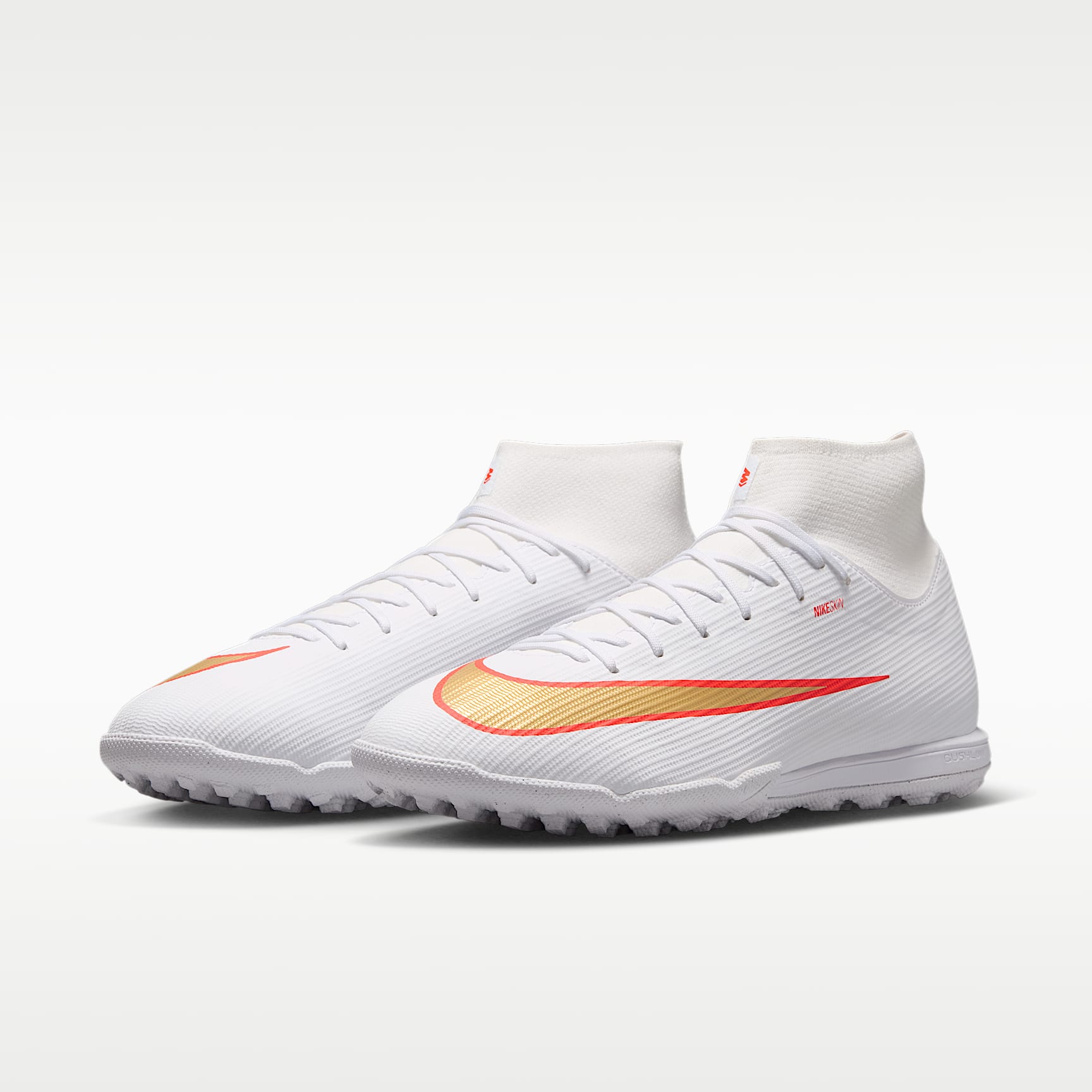 Nike Mercurial Superfly 11 Academy High-Top-Fußballschuh für Turf – Weiß/Bright Crimson/Blur