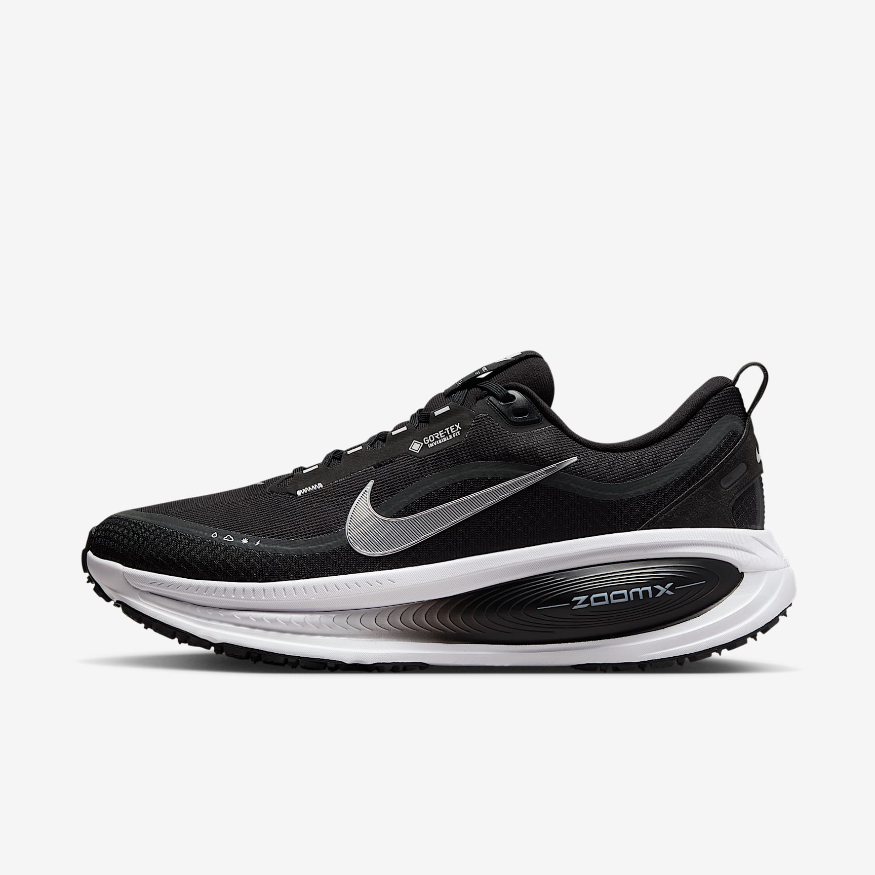 Nike Vomero 18 GORE-TEX wasserdichter Straßenlaufschuh mit reflektierenden Akzenten (Herren) – Schwarz/Anthracite/Weiß/Metallic Silver