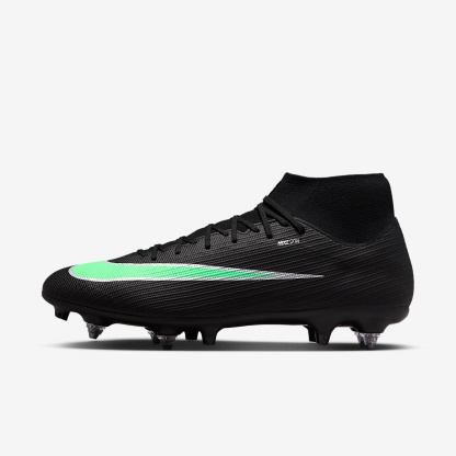 Nike Mercurial Superfly 11 Academy High-Top-Fußballschuh für weichen Rasen – Schwarz/Schwarz/Illusion Green