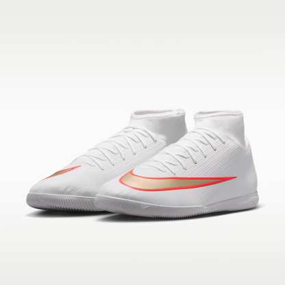 Nike Mercurial Superfly 11 Club High-Top-Fußballschuh für Hallen- und Hartplätze – Weiß/Bright Crimson/Blur