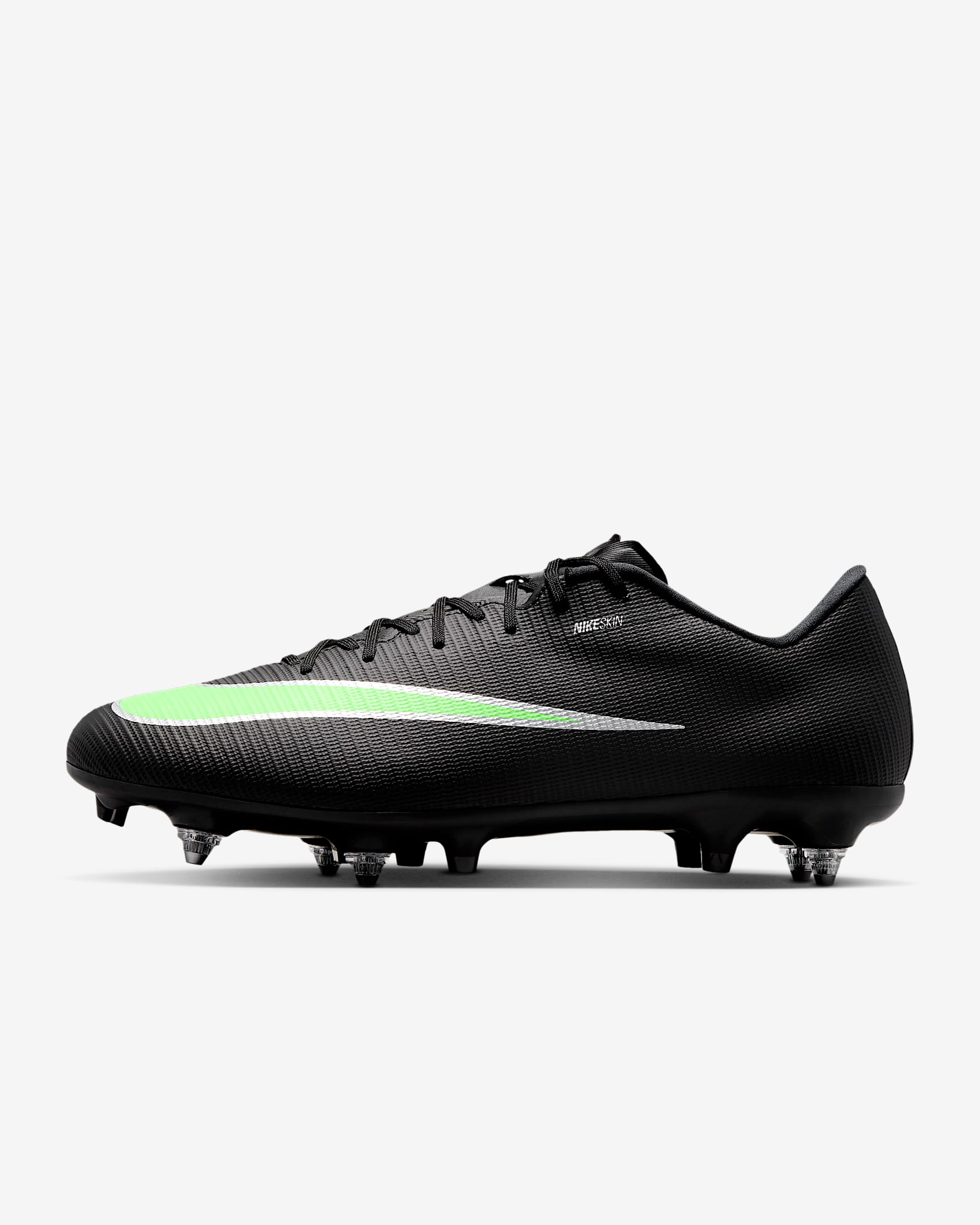 Nike Mercurial Vapor 17 Academy Low-Top-Fußballschuh für weichen Rasen – Schwarz/Schwarz/Illusion Green