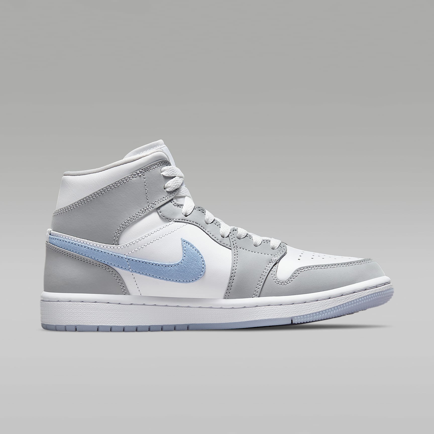 Air Jordan 1 Mid Schuh (Damen) – Weiß/Wolf Grey/Aluminum
