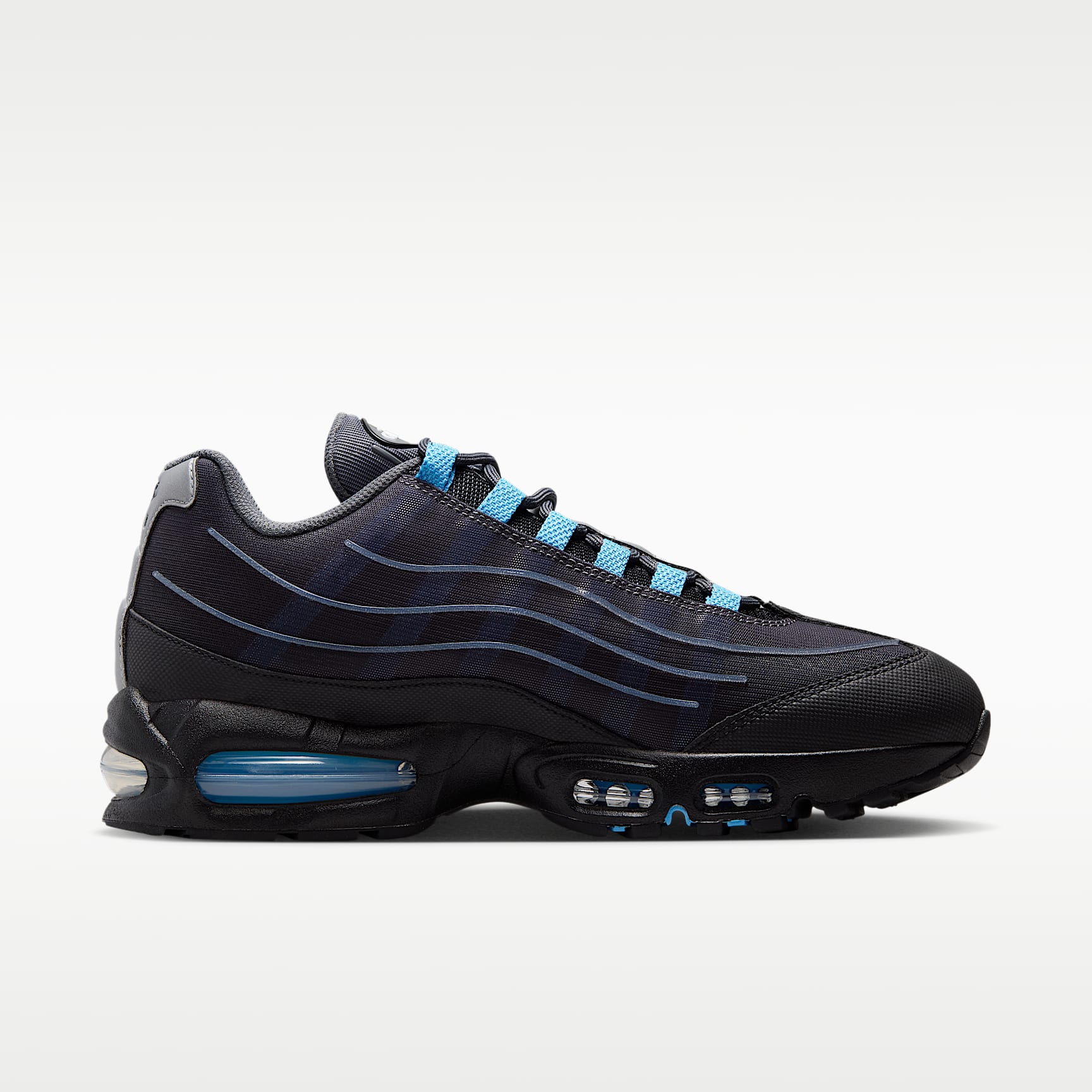 Nike Air Max 95 Big Bubble Tech Schuh (Herren) – Schwarz/Iron Grey/Metallic Silver/University Blue
