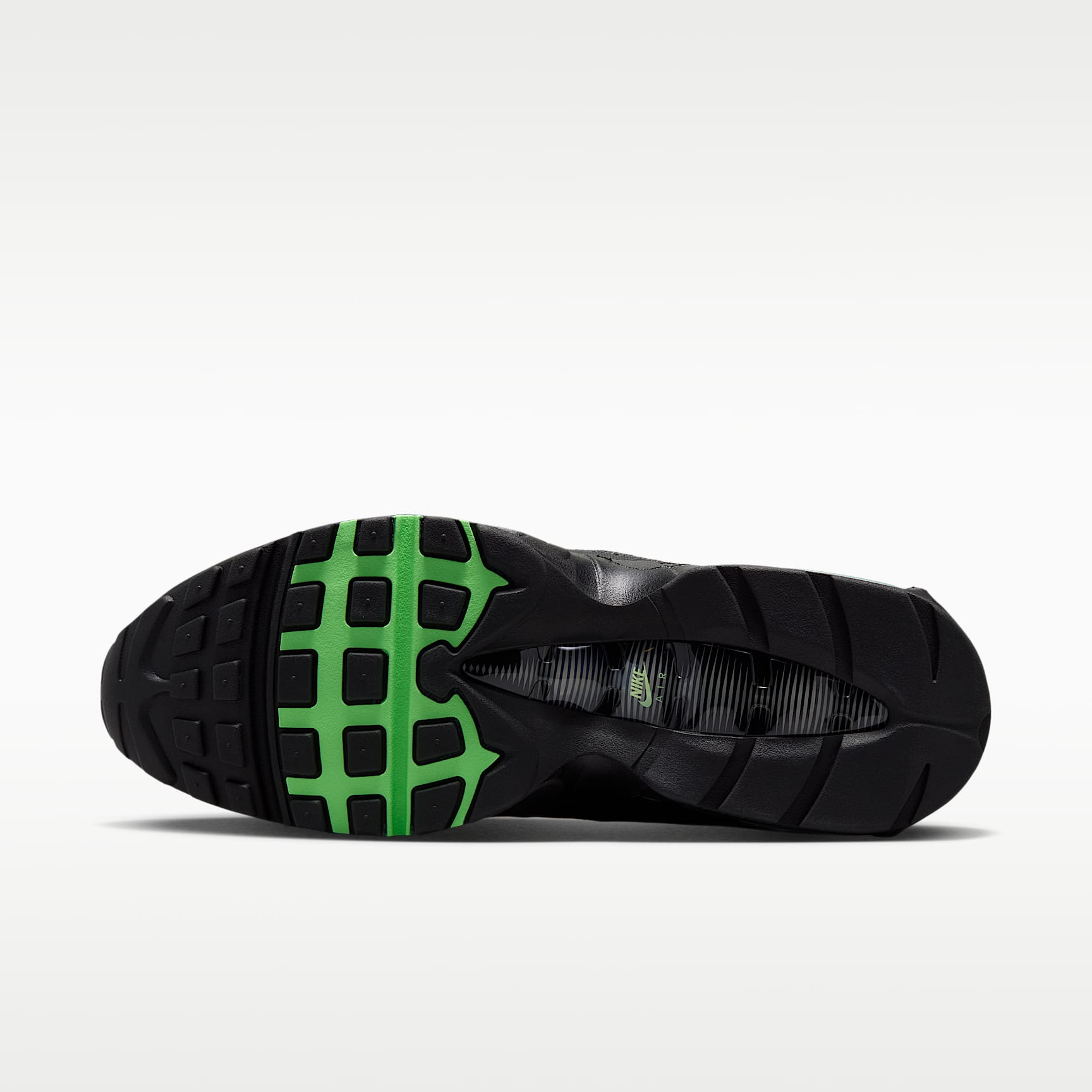 Nike Air Max 95 Big Bubble Tech Schuh (Herren) – Iron Grey/Schwarz/Metallic Silver/Illusion Green