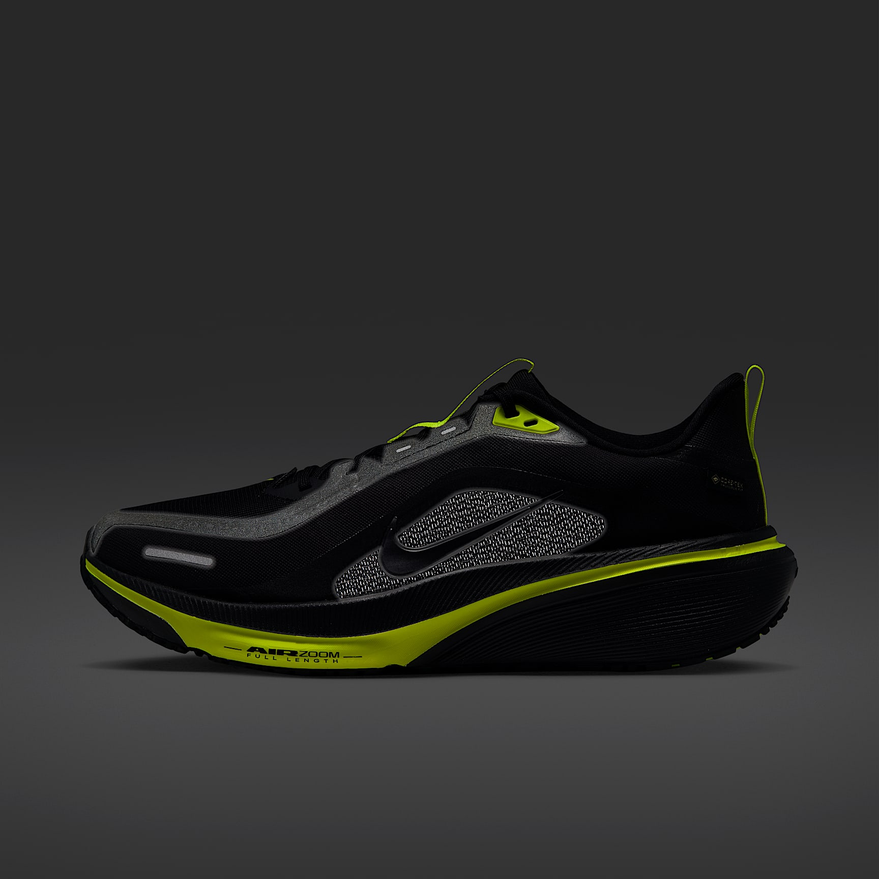 Nike Pegasus 42 GORE-TEX wasserdichter Straßenlaufschuh (Herren) – Schwarz/Lemon Venom/Metallic Dark Grey