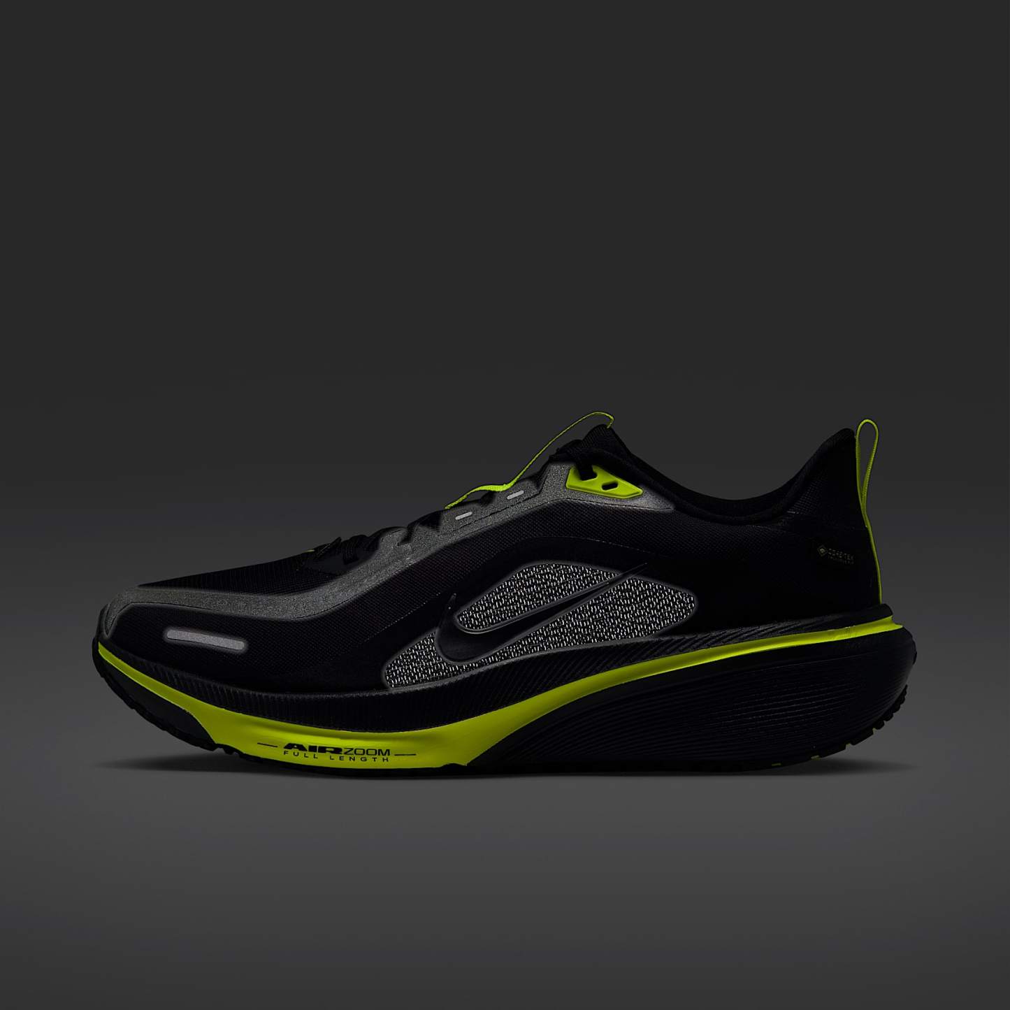 Nike Pegasus 42 GORE-TEX wasserdichter Straßenlaufschuh (Herren) – Schwarz/Lemon Venom/Metallic Dark Grey