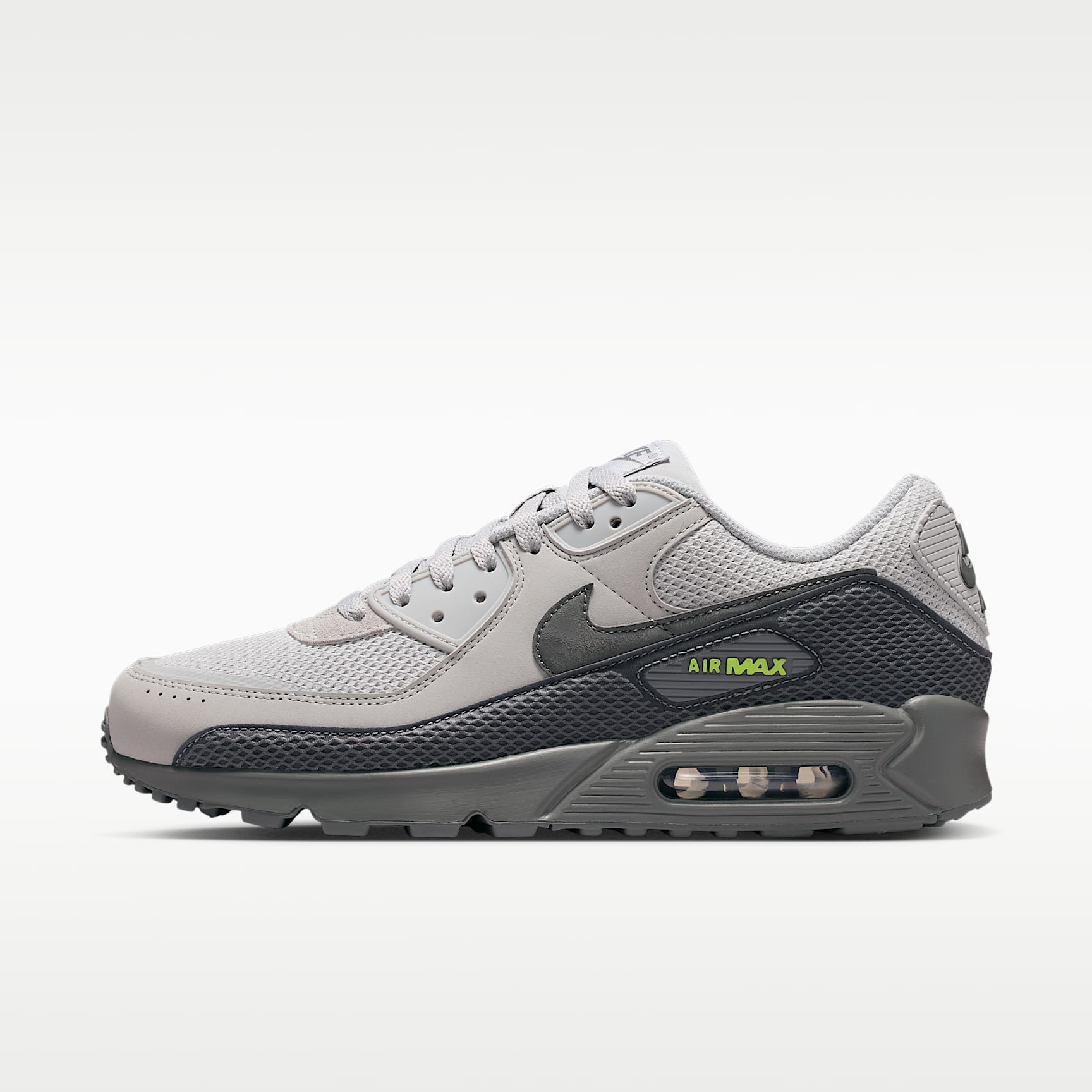 Nike Air Max 90 Premium Schuh (Herren) – Light Smoke Grey/Smoke Grey/Volt/Iron Grey