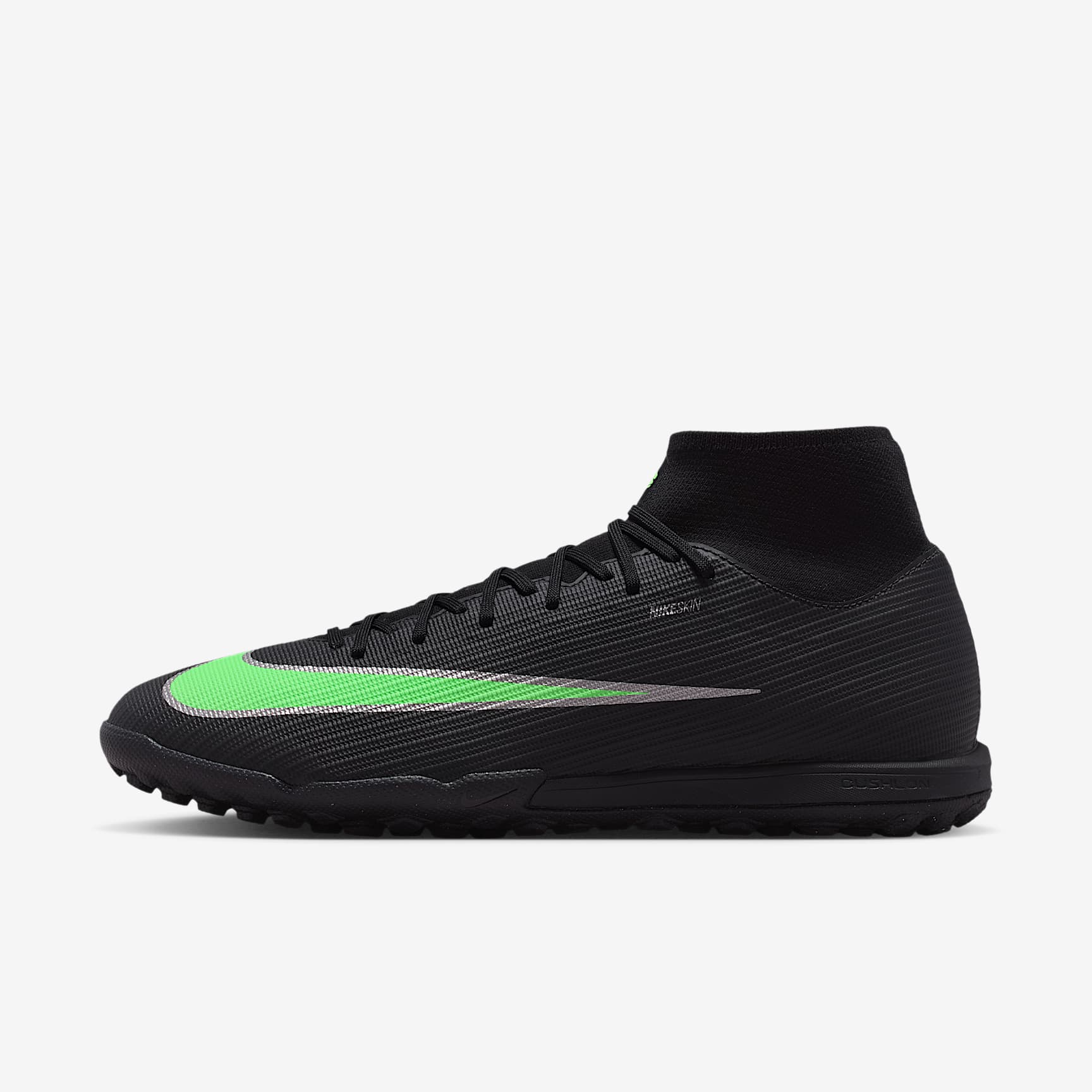 Nike Mercurial Superfly 11 Academy High-Top-Fußballschuh für Turf – Schwarz/Schwarz/Illusion Green