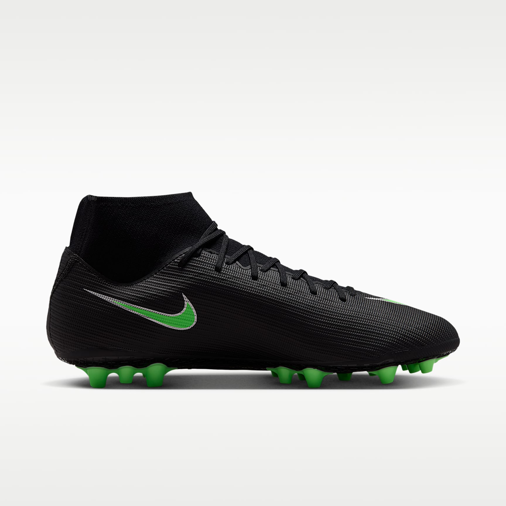 Nike Mercurial Superfly 11 Academy High-Top-Fußballschuh für Kunstrasen – Schwarz/Schwarz/Illusion Green