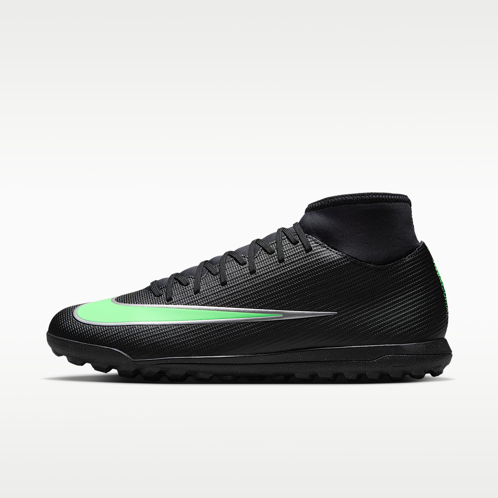 Nike Mercurial Superfly 11 Club High-Top-Fußballschuh für Turf – Schwarz/Schwarz/Illusion Green