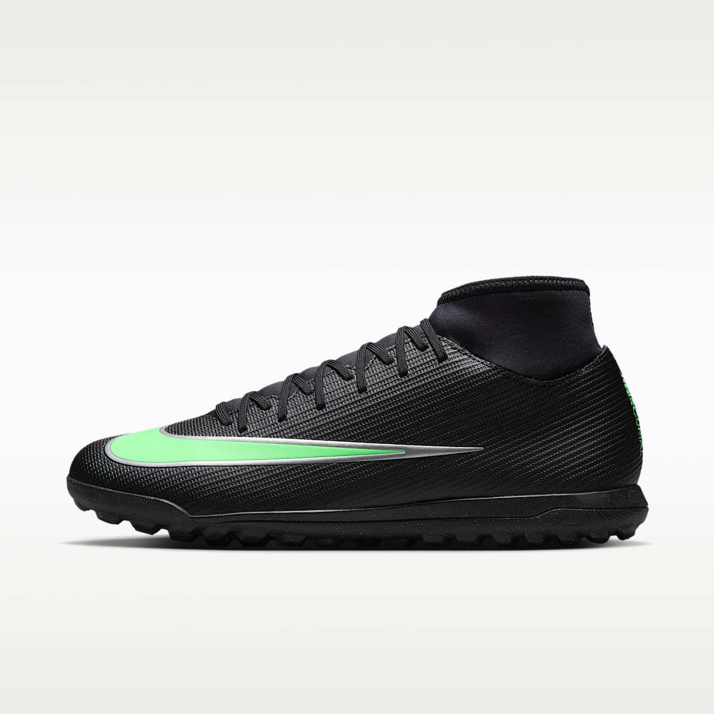 Nike Mercurial Superfly 11 Club High-Top-Fußballschuh für Turf – Schwarz/Schwarz/Illusion Green