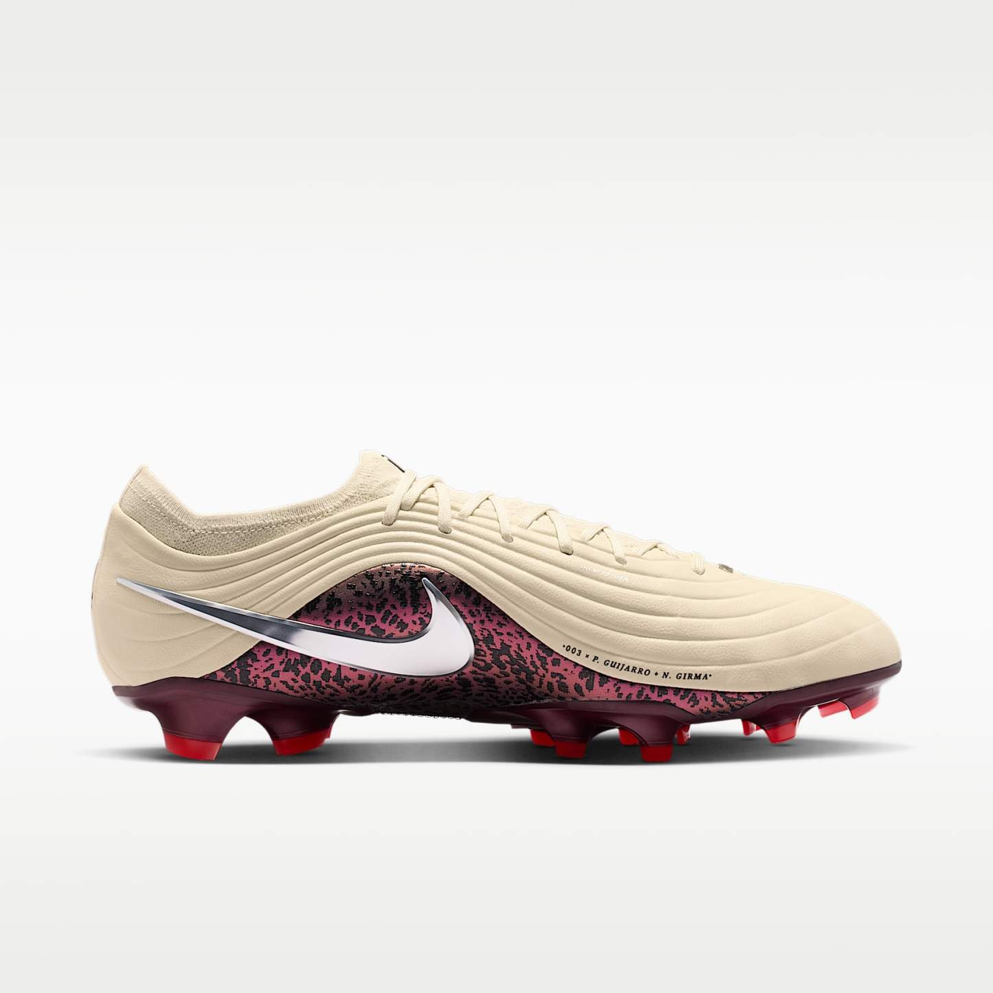 Nike United Tiempo Maestro Elite Low-Top-Fußballschuh für normalen Rasen – Fossil/Burgundy Crush/Metallic Silver