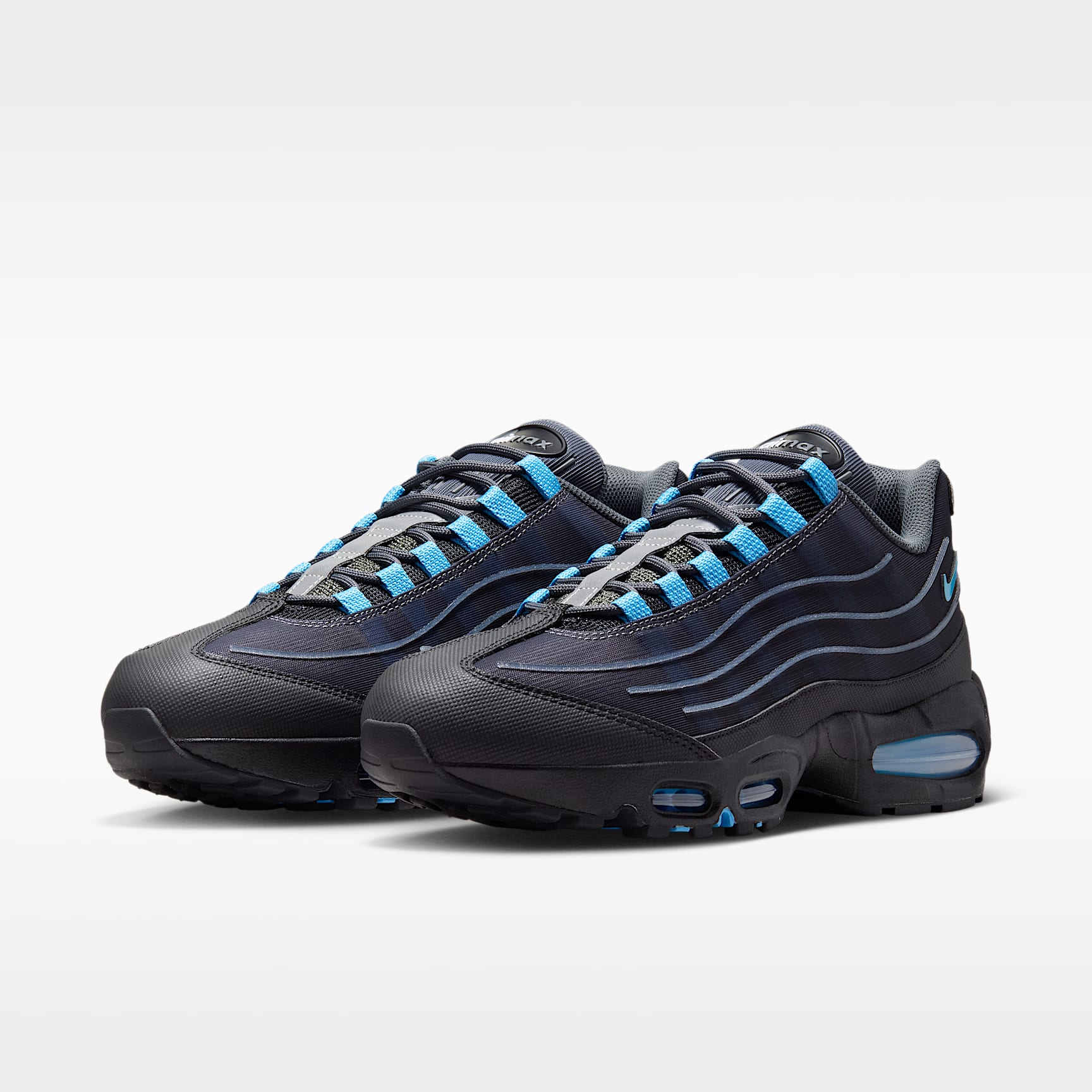 Nike Air Max 95 Big Bubble Tech Schuh (Herren) – Schwarz/Iron Grey/Metallic Silver/University Blue