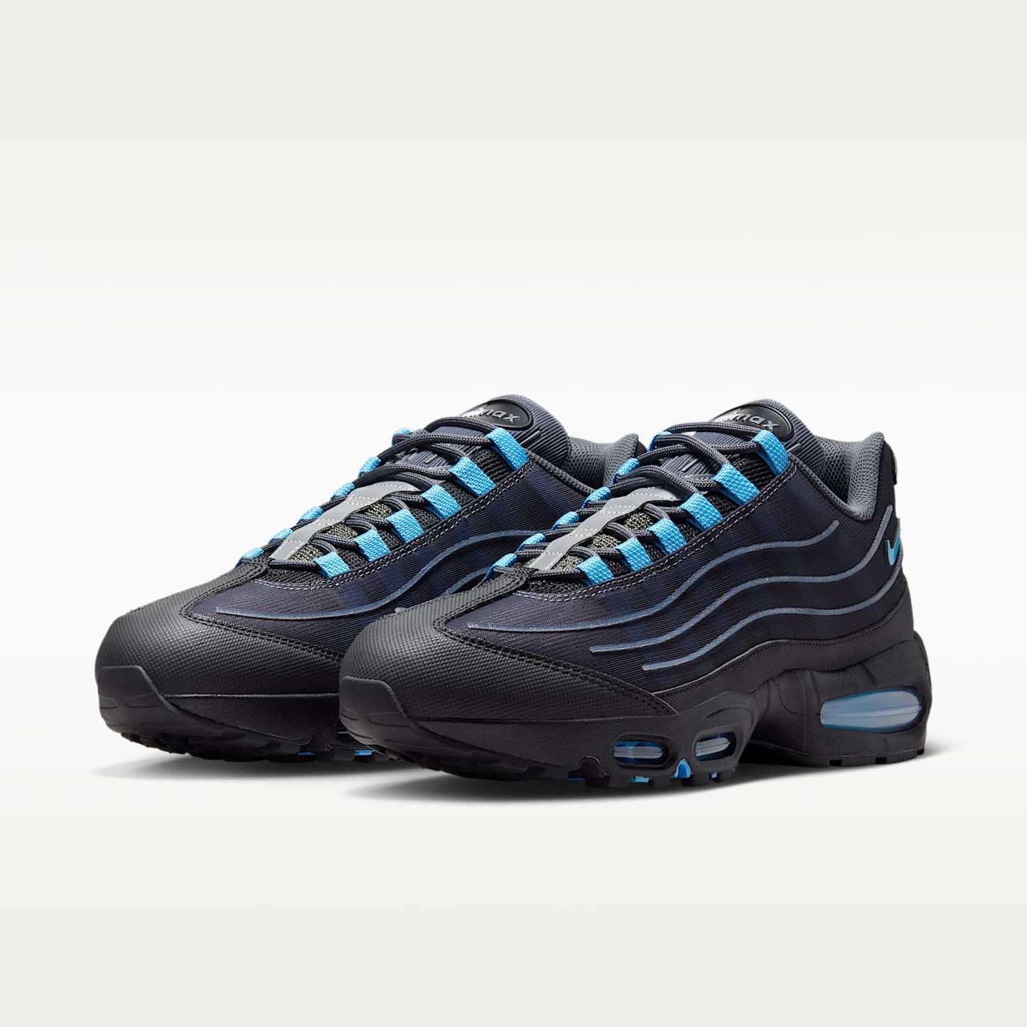 Nike Air Max 95 Big Bubble Tech Schuh (Herren) – Schwarz/Iron Grey/Metallic Silver/University Blue